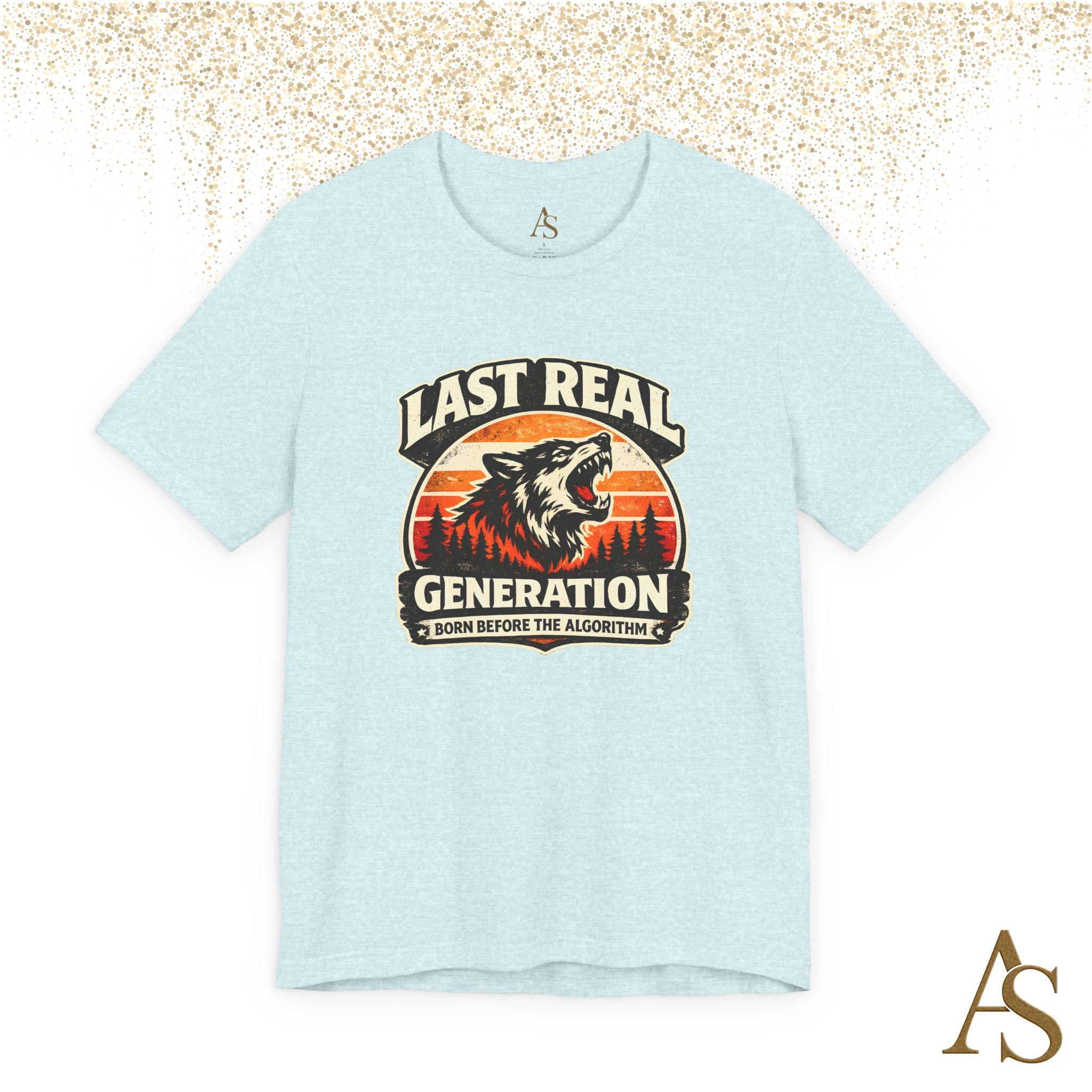 Last Real Generation Wolf T Shirt Born Before The Algorithm Vintage Sunset Graphic Tee