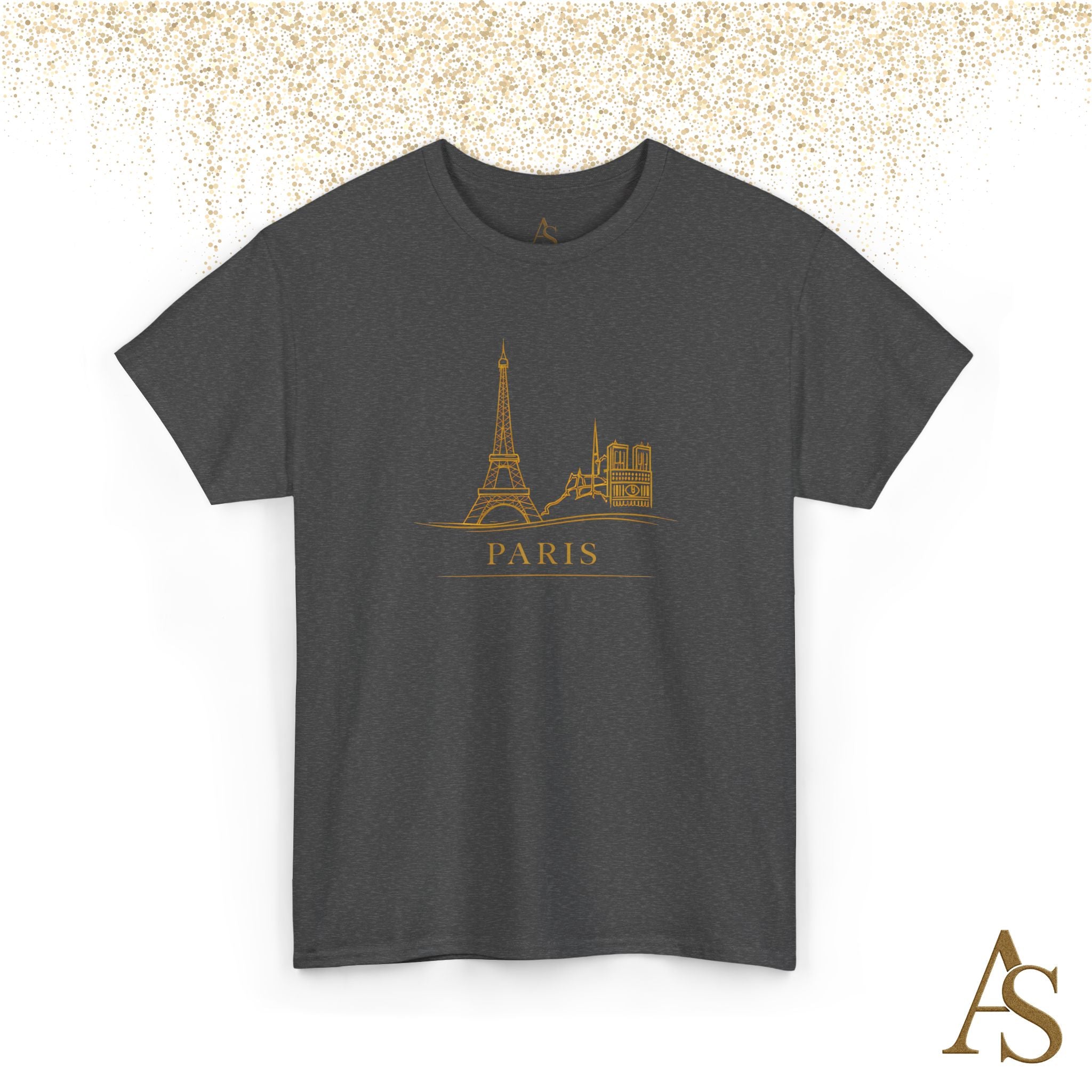 Paris Gold Line Art T Shirt Minimalist Eiffel Tower Skyline Unisex Graphic Tee