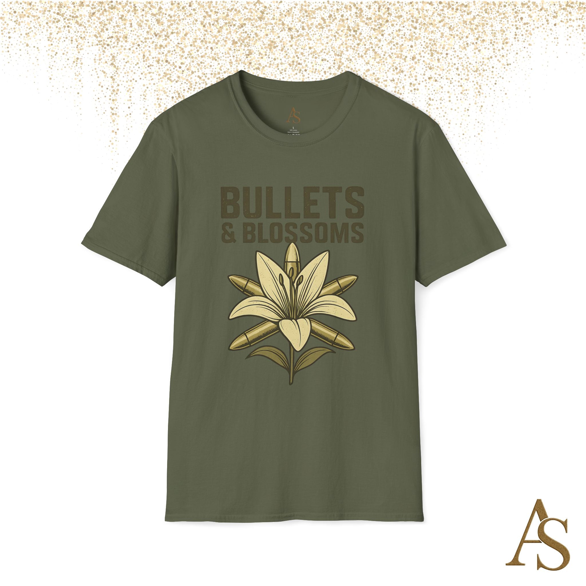 Bullets and Blossoms T Shirt Tactical Flower Graphic Tee Vintage Military Style