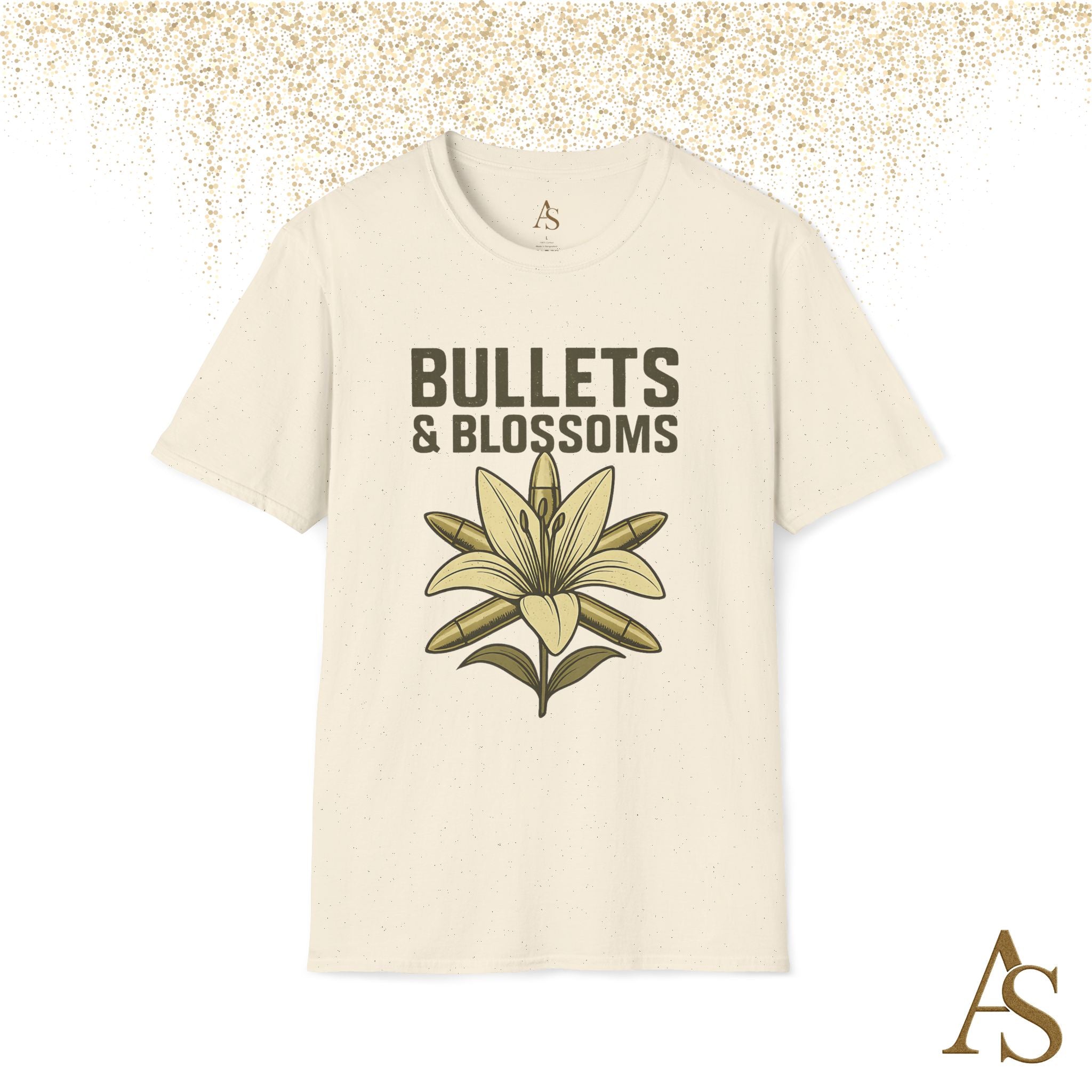 Bullets and Blossoms T Shirt Tactical Flower Graphic Tee Vintage Military Style