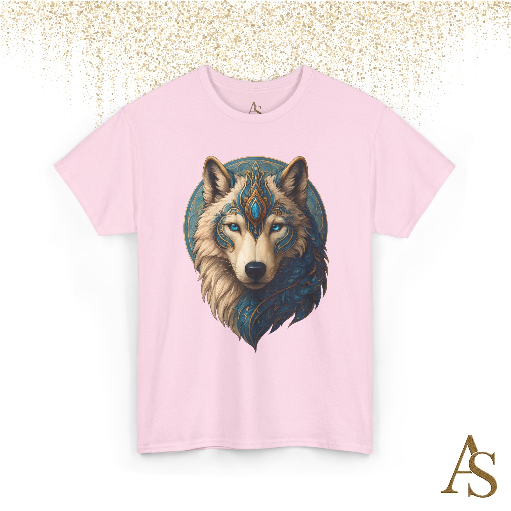 Mystical Wolf Spirit T Shirt Blue Gold Wolf Graphic Unisex Nature Inspired Tee