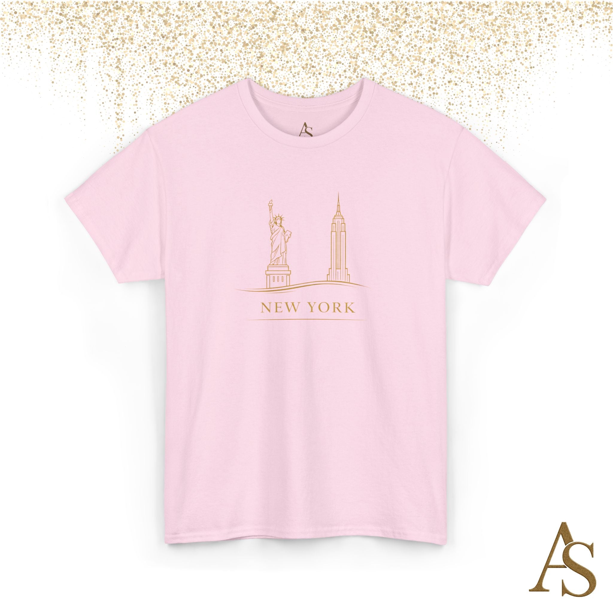 New York Skyline T Shirt Gold Line Art NYC Statue of Liberty Graphic Tee