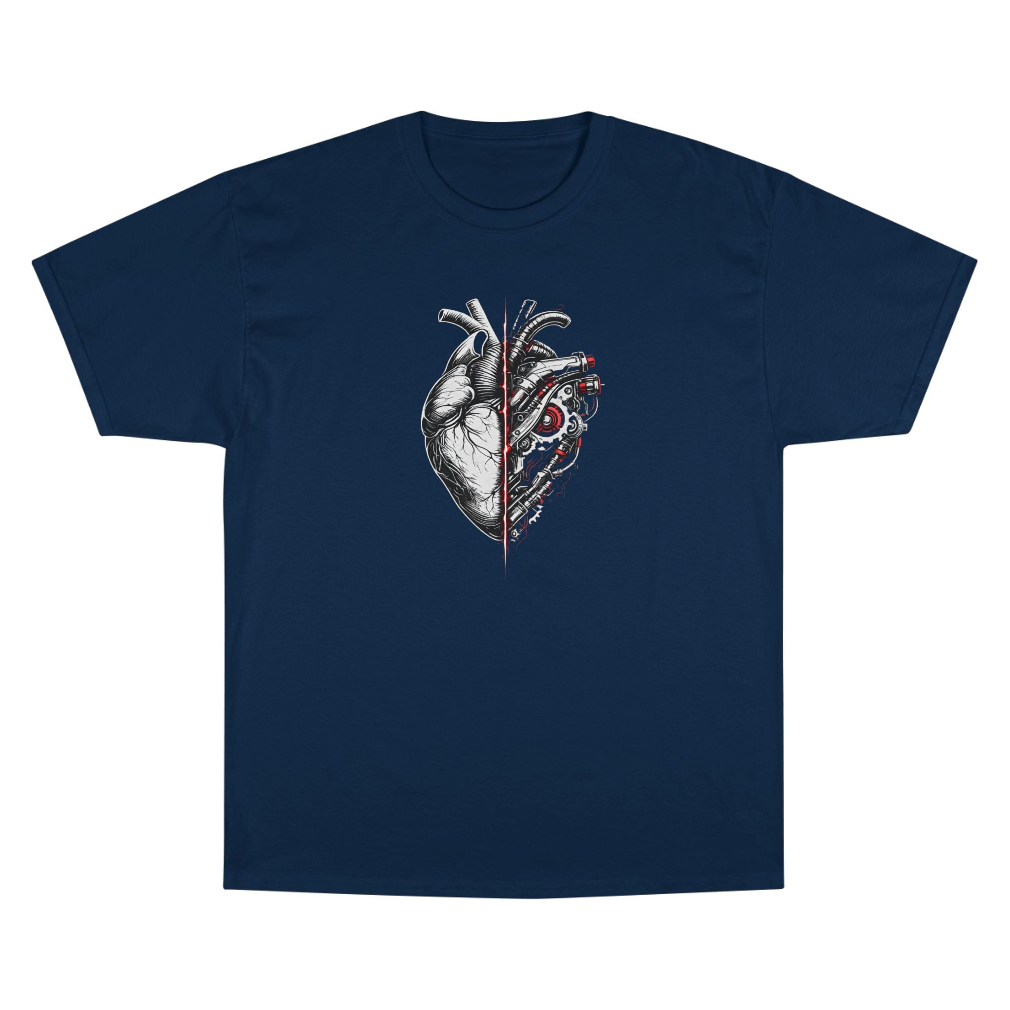 Half Human Half Machine Heart T Shirt Cyberpunk Mechanical Heart Graphic Tee Futuristic Anatomy Shirt Unisex Streetwear Sci Fi Apparel
