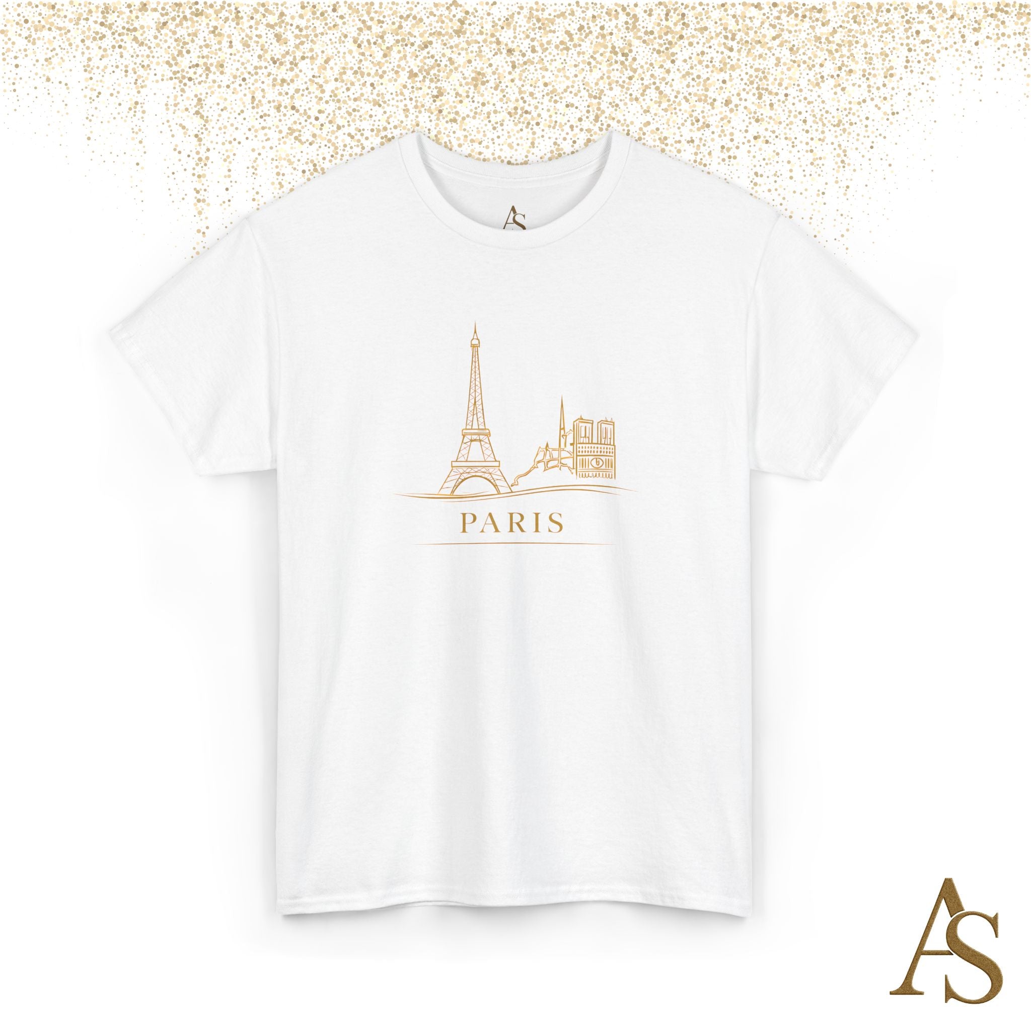 Paris Gold Line Art T Shirt Minimalist Eiffel Tower Skyline Unisex Graphic Tee