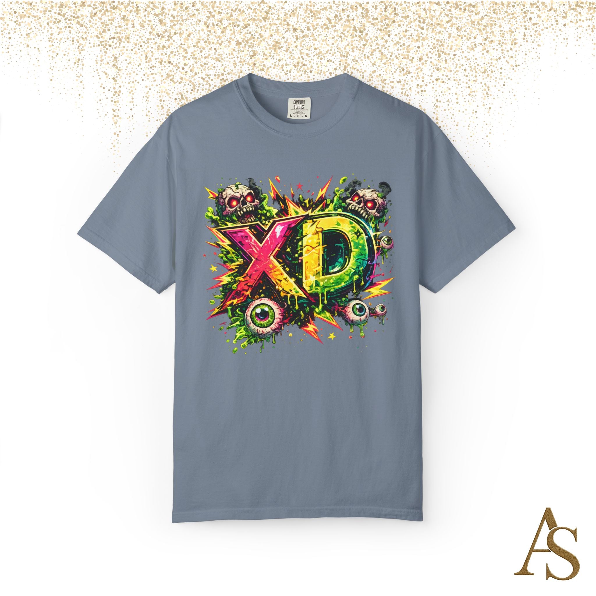 Neon XD Skull Graffiti T Shirt Gothic Streetwear Graphic Tee