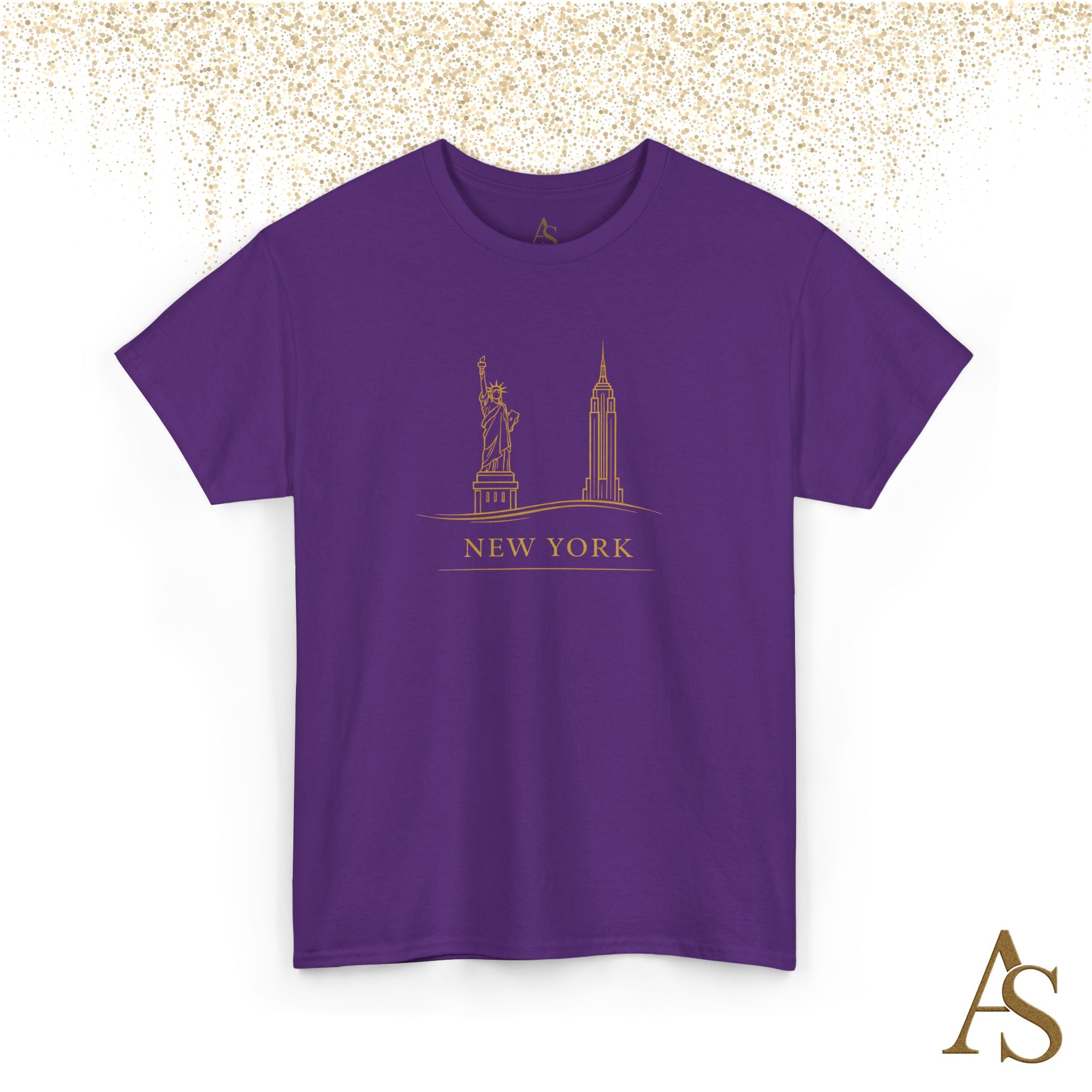 New York Skyline T Shirt Gold Line Art NYC Statue of Liberty Graphic Tee