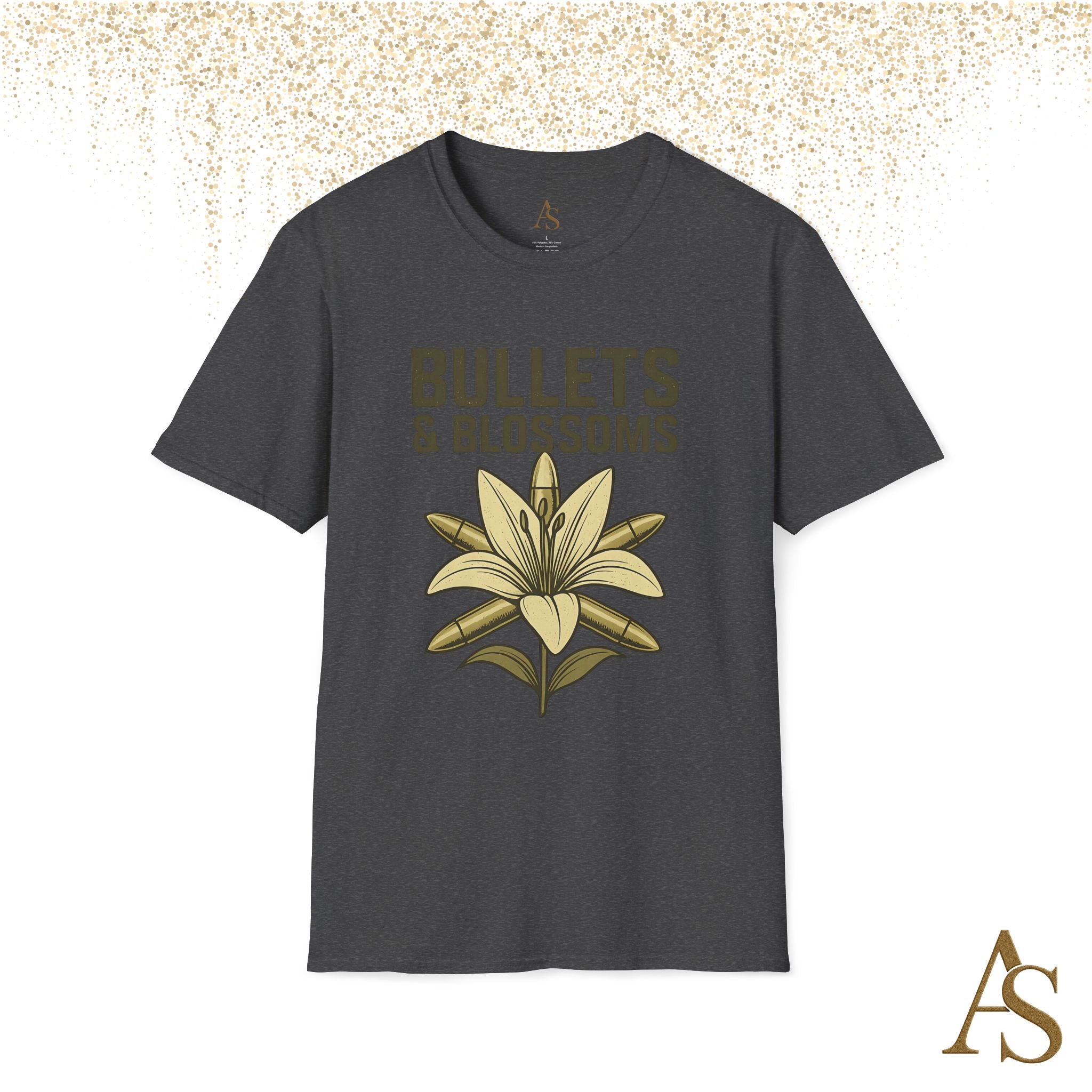 Bullets and Blossoms T Shirt Tactical Flower Graphic Tee Vintage Military Style