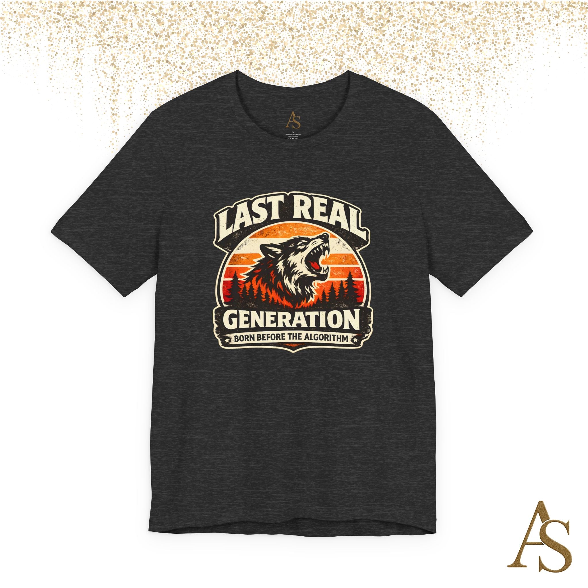 Last Real Generation Wolf T Shirt Born Before The Algorithm Vintage Sunset Graphic Tee
