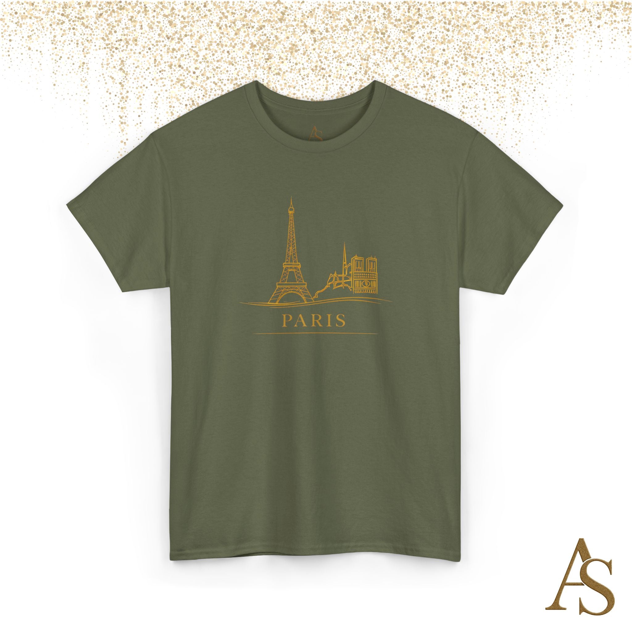 Paris Gold Line Art T Shirt Minimalist Eiffel Tower Skyline Unisex Graphic Tee