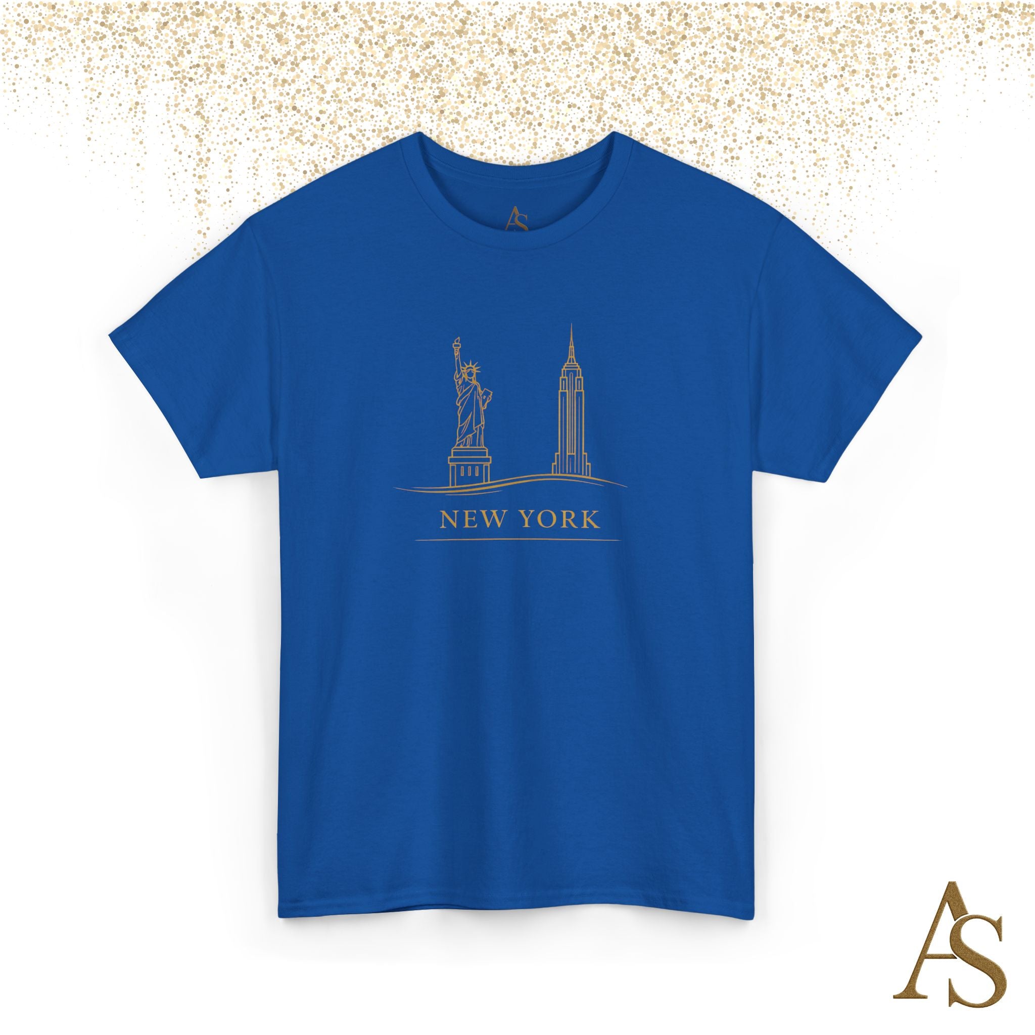 New York Skyline T Shirt Gold Line Art NYC Statue of Liberty Graphic Tee