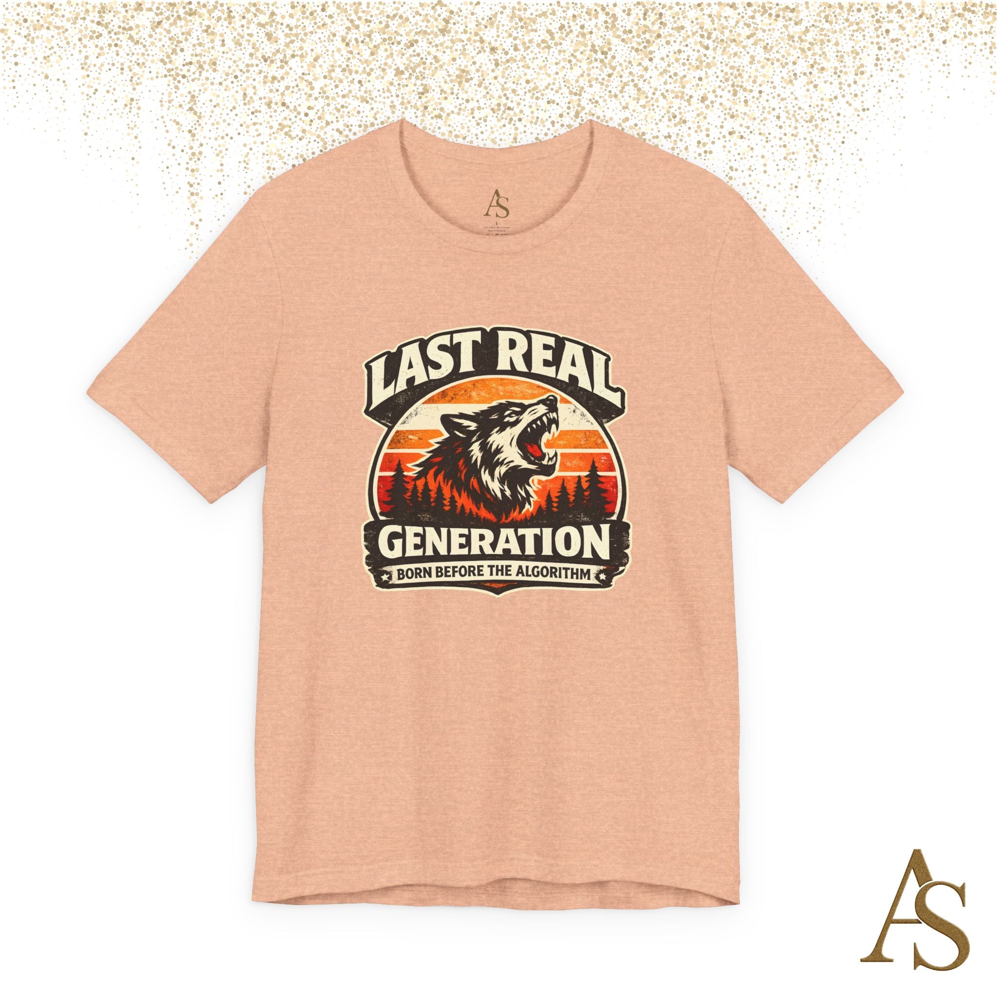 Last Real Generation Wolf T Shirt Born Before The Algorithm Vintage Sunset Graphic Tee