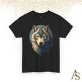Mystical Wolf Spirit T Shirt Blue Gold Wolf Graphic Unisex Nature Inspired Tee