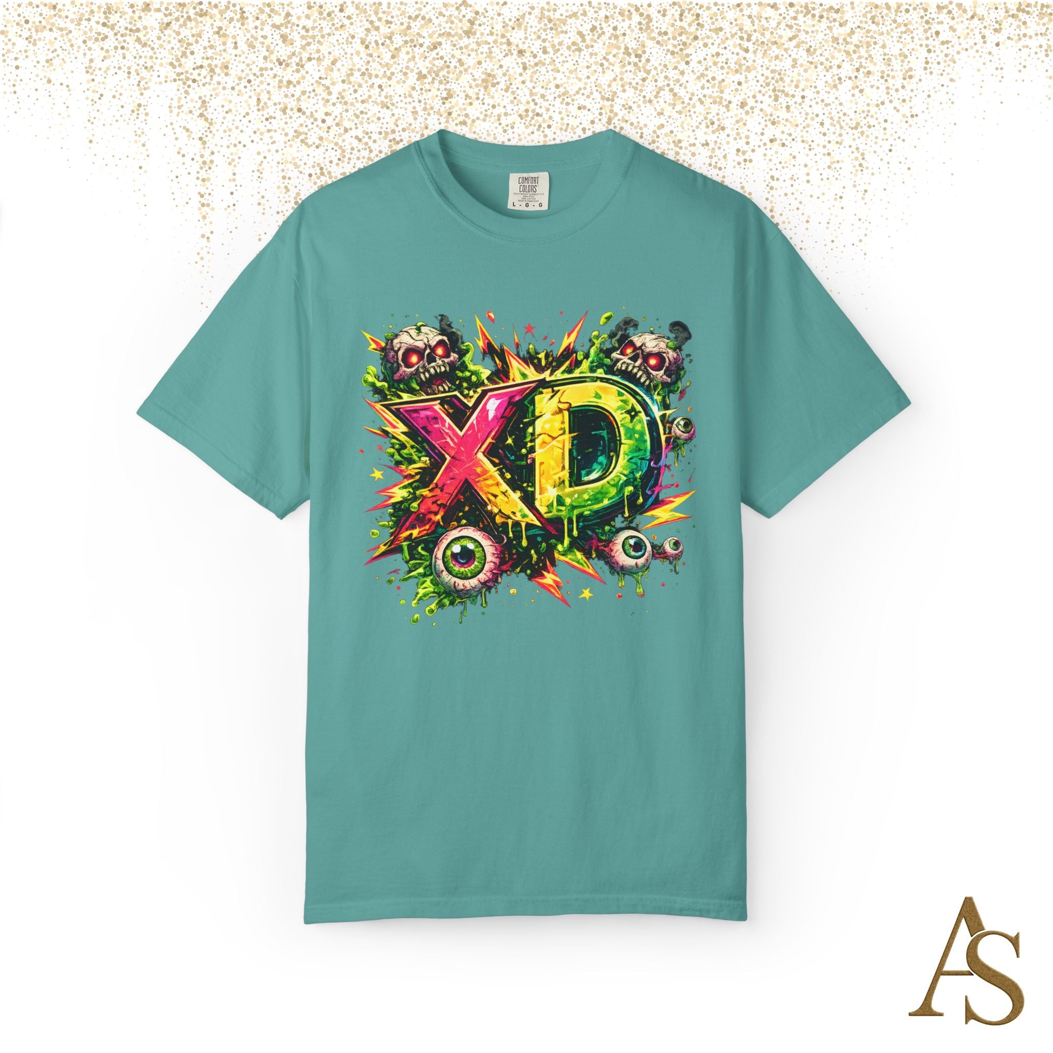 Neon XD Skull Graffiti T Shirt Gothic Streetwear Graphic Tee