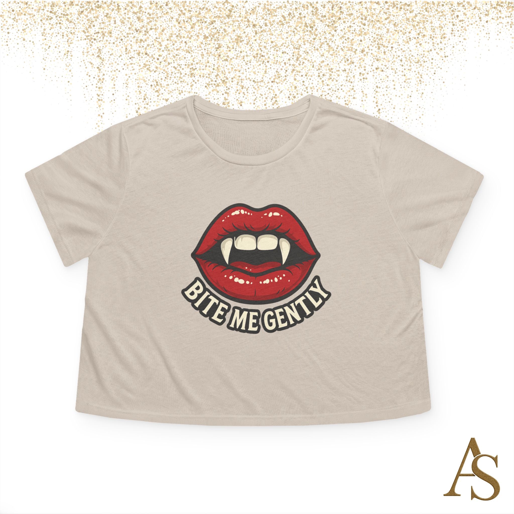 Bite Me Gently Cropped Tee – Vampire Lips Graphic Shirt