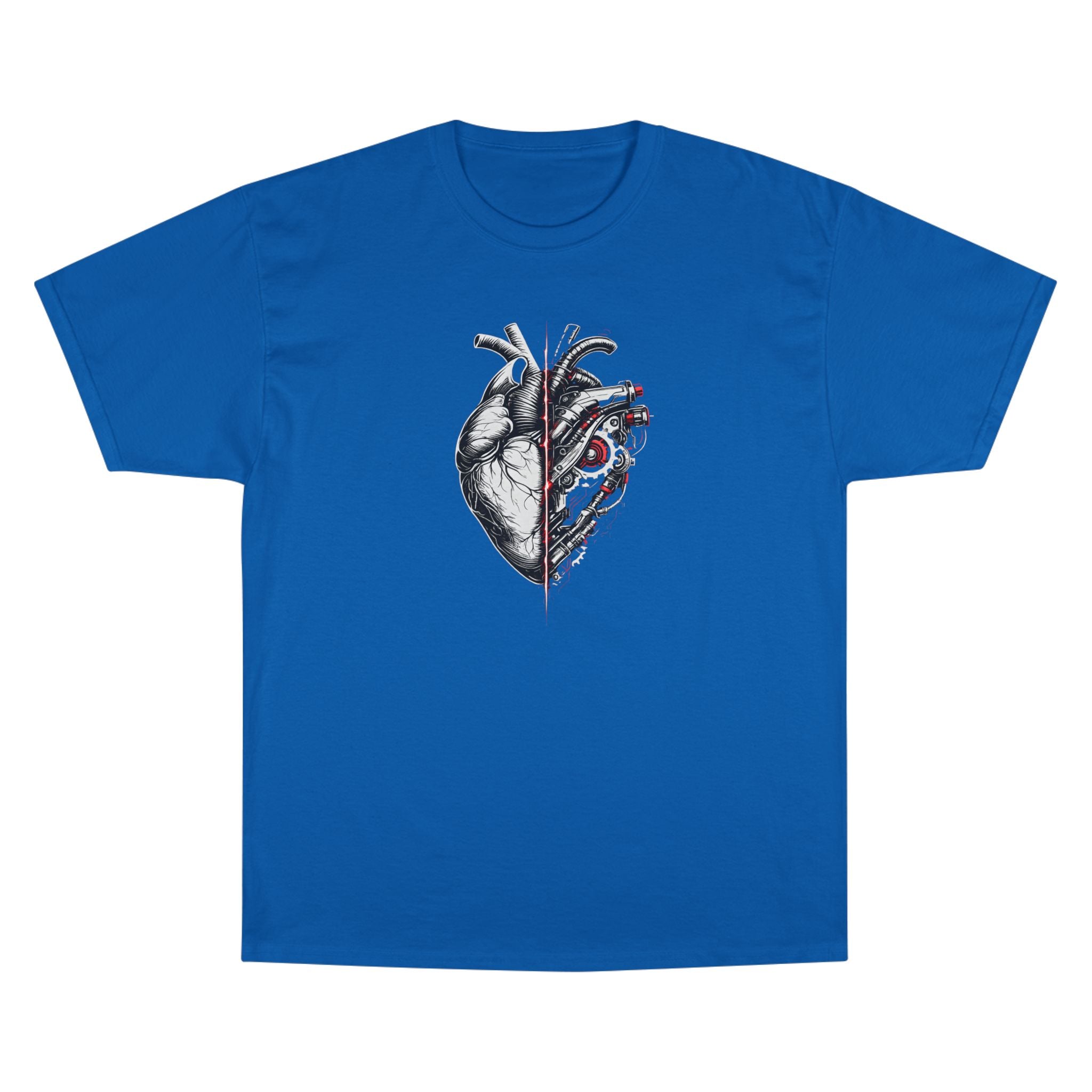 Half Human Half Machine Heart T Shirt Cyberpunk Mechanical Heart Graphic Tee Futuristic Anatomy Shirt Unisex Streetwear Sci Fi Apparel