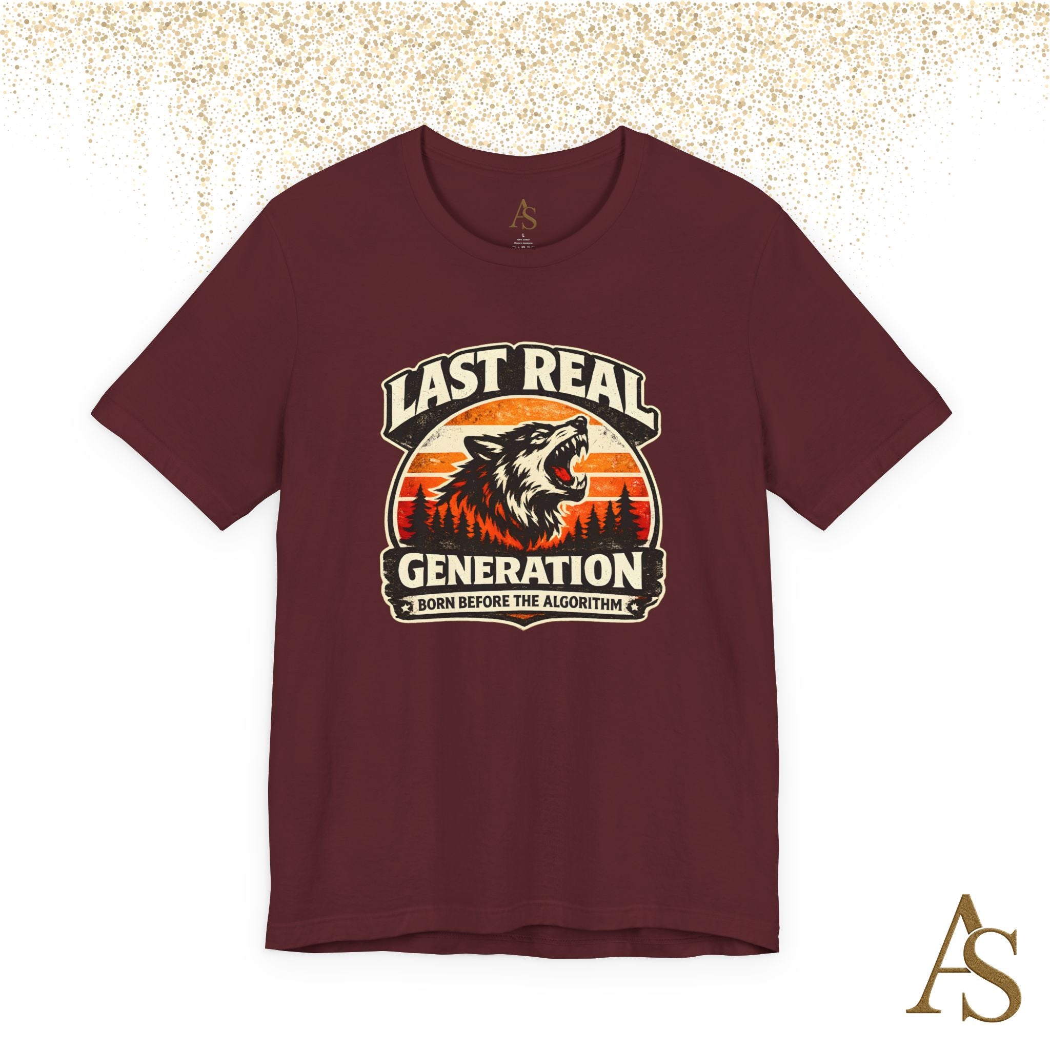 Last Real Generation Wolf T Shirt Born Before The Algorithm Vintage Sunset Graphic Tee