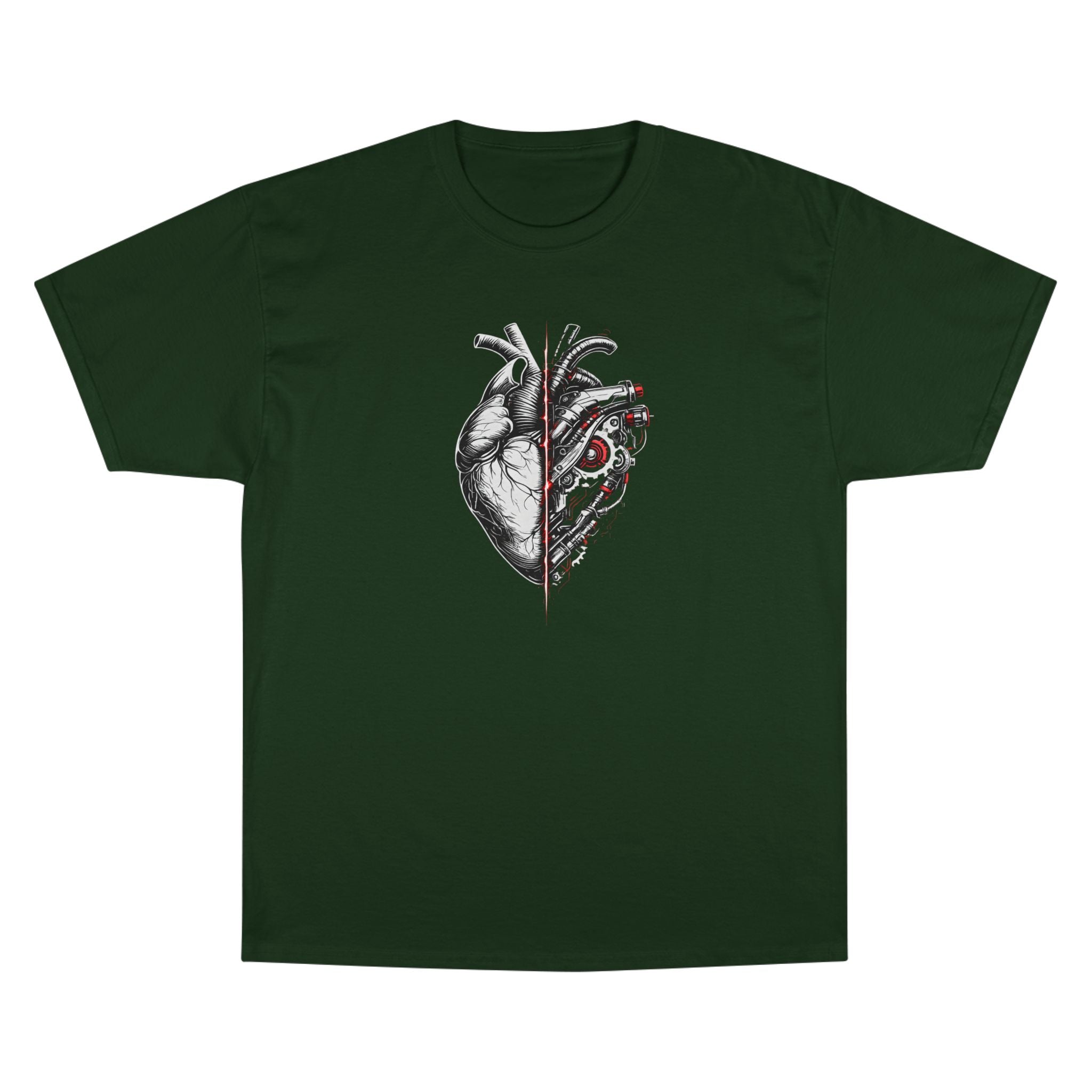 Half Human Half Machine Heart T Shirt Cyberpunk Mechanical Heart Graphic Tee Futuristic Anatomy Shirt Unisex Streetwear Sci Fi Apparel
