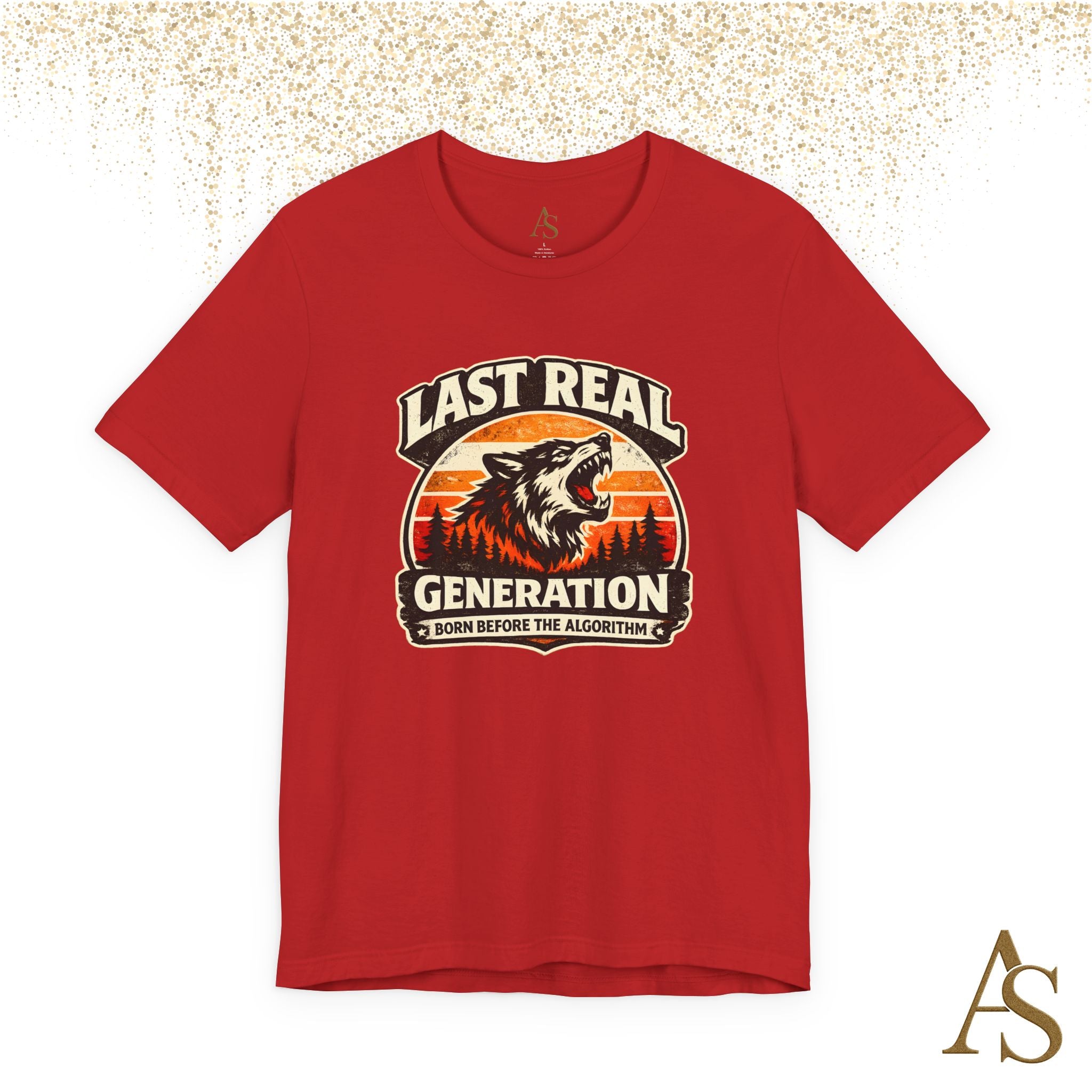 Last Real Generation Wolf T Shirt Born Before The Algorithm Vintage Sunset Graphic Tee