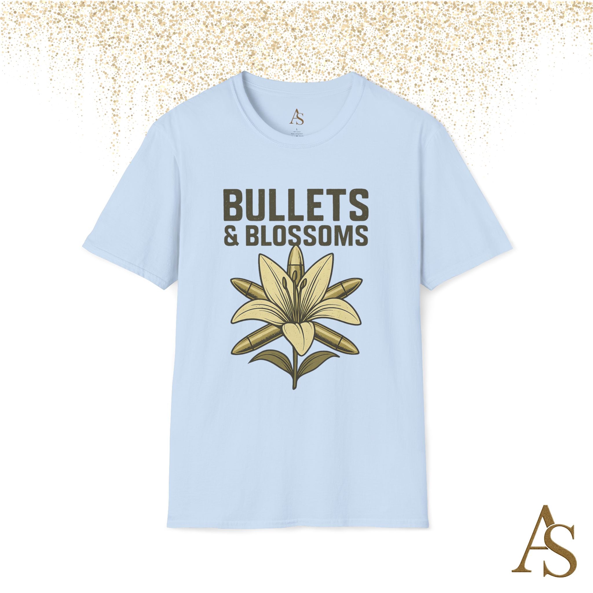 Bullets and Blossoms T Shirt Tactical Flower Graphic Tee Vintage Military Style