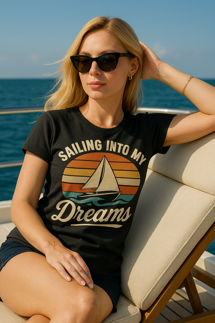 Vintage Sailboat Sunset T Shirt Sailing Into My Dreams Nautical Ocean Graphic Tee