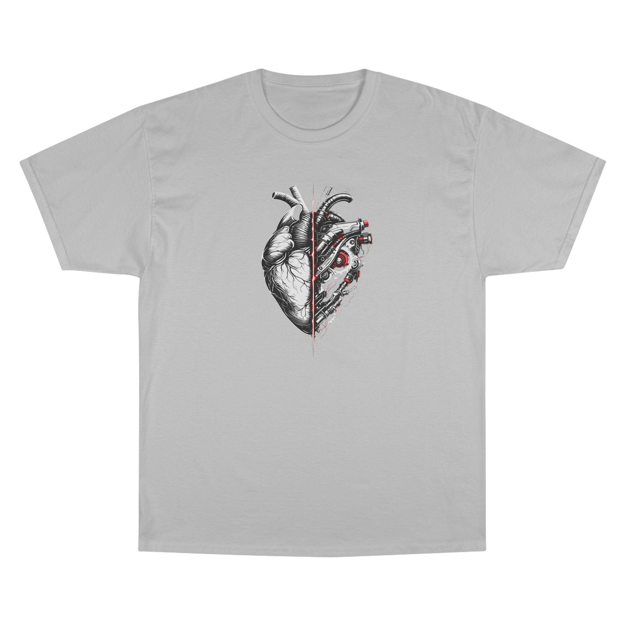 Half Human Half Machine Heart T Shirt Cyberpunk Mechanical Heart Graphic Tee Futuristic Anatomy Shirt Unisex Streetwear Sci Fi Apparel