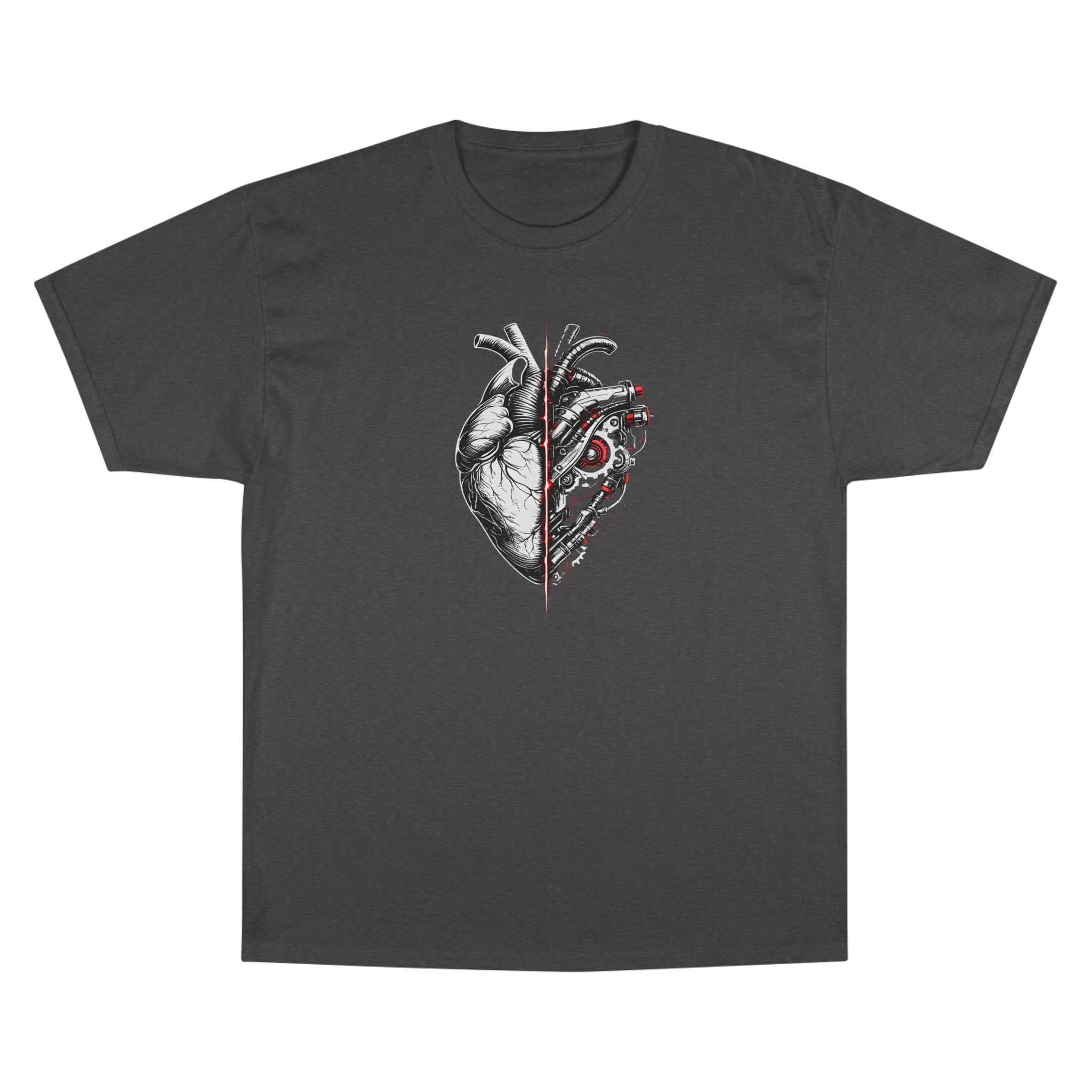 Half Human Half Machine Heart T Shirt Cyberpunk Mechanical Heart Graphic Tee Futuristic Anatomy Shirt Unisex Streetwear Sci Fi Apparel