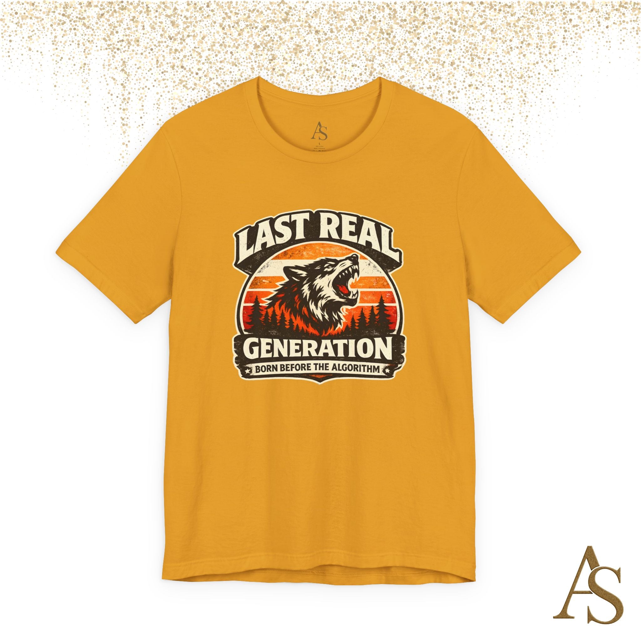Last Real Generation Wolf T Shirt Born Before The Algorithm Vintage Sunset Graphic Tee