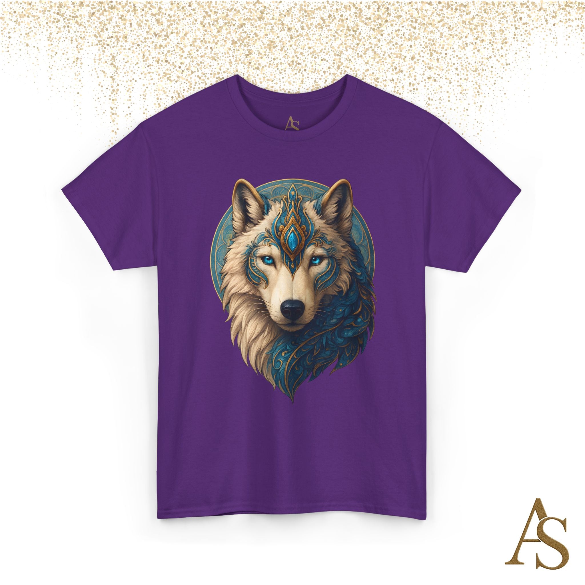 Mystical Wolf Spirit T Shirt Blue Gold Wolf Graphic Unisex Nature Inspired Tee