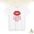 Careful What You Kiss Red Lips T Shirt Funny Graphic Tee Flirty Lips Shirt Unisex