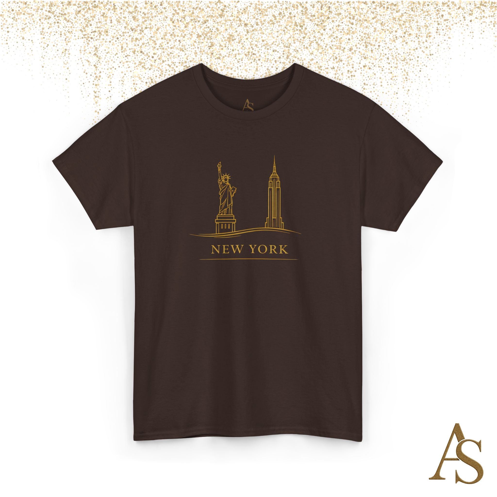 New York Skyline T Shirt Gold Line Art NYC Statue of Liberty Graphic Tee