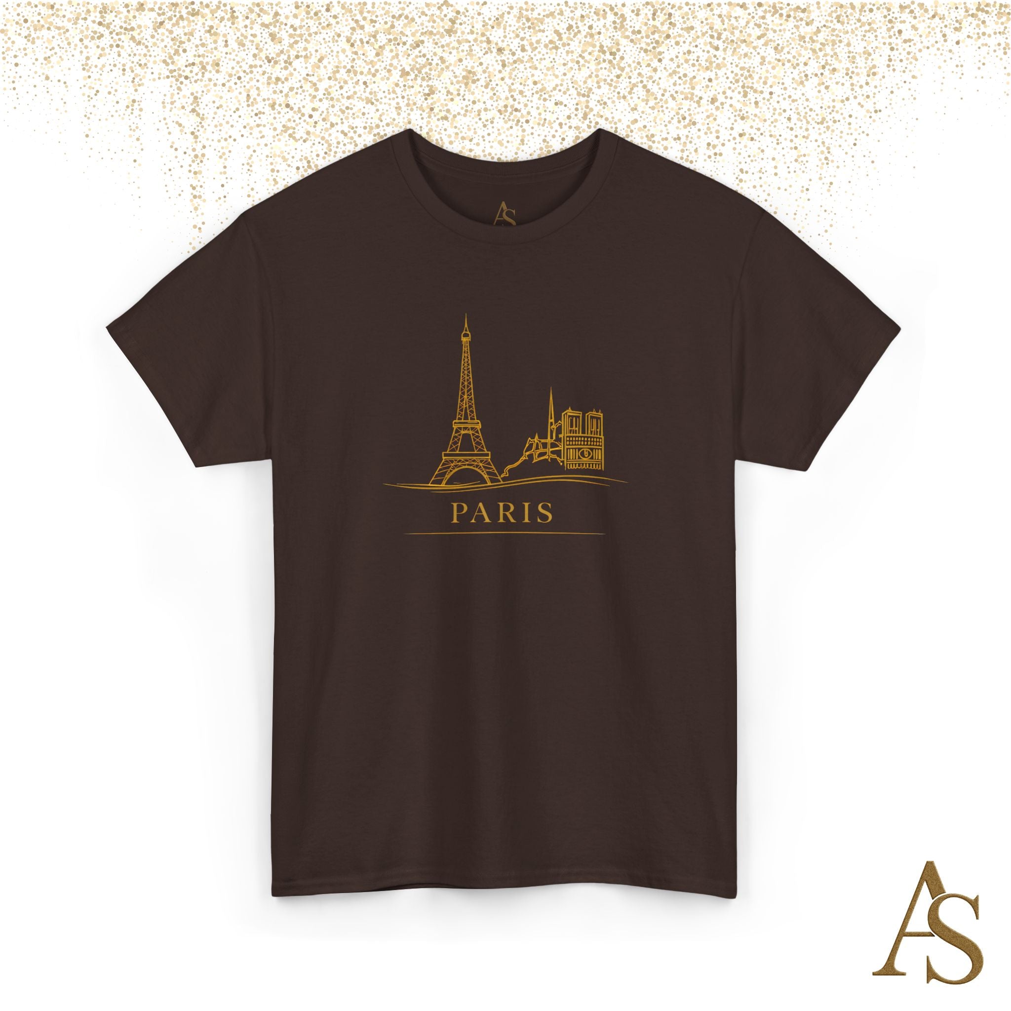 Paris Gold Line Art T Shirt Minimalist Eiffel Tower Skyline Unisex Graphic Tee