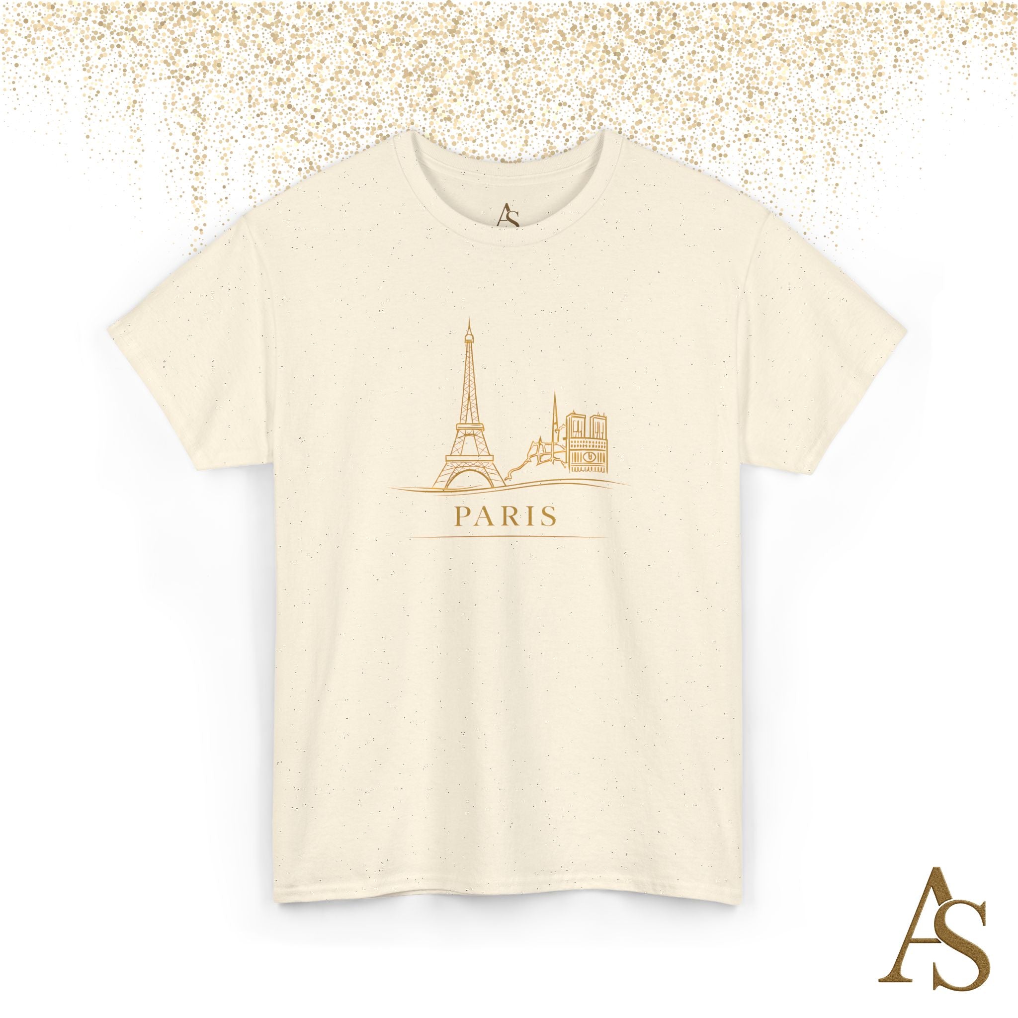 Paris Gold Line Art T Shirt Minimalist Eiffel Tower Skyline Unisex Graphic Tee