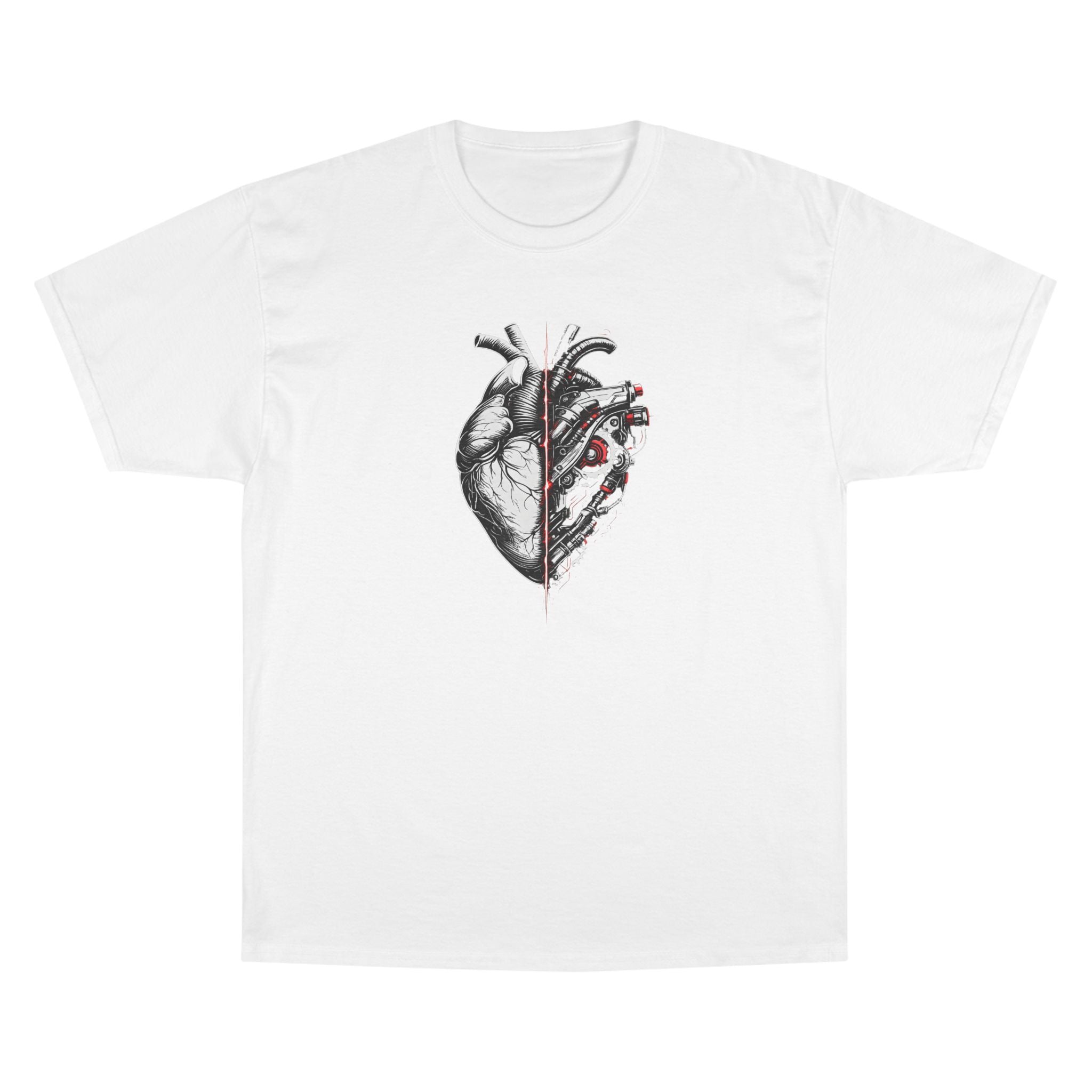 Half Human Half Machine Heart T Shirt Cyberpunk Mechanical Heart Graphic Tee Futuristic Anatomy Shirt Unisex Streetwear Sci Fi Apparel