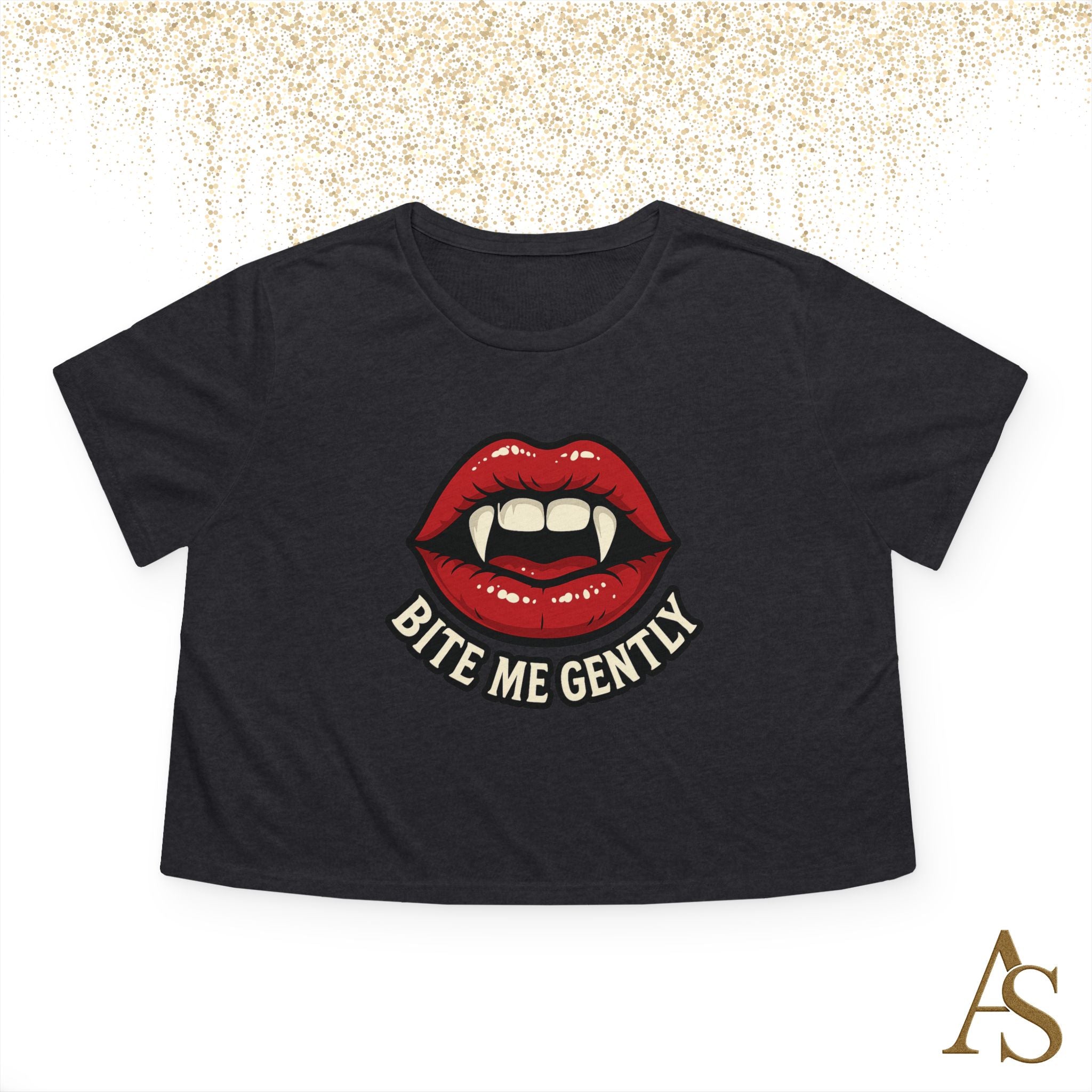 Bite Me Gently Cropped Tee – Vampire Lips Graphic Shirt