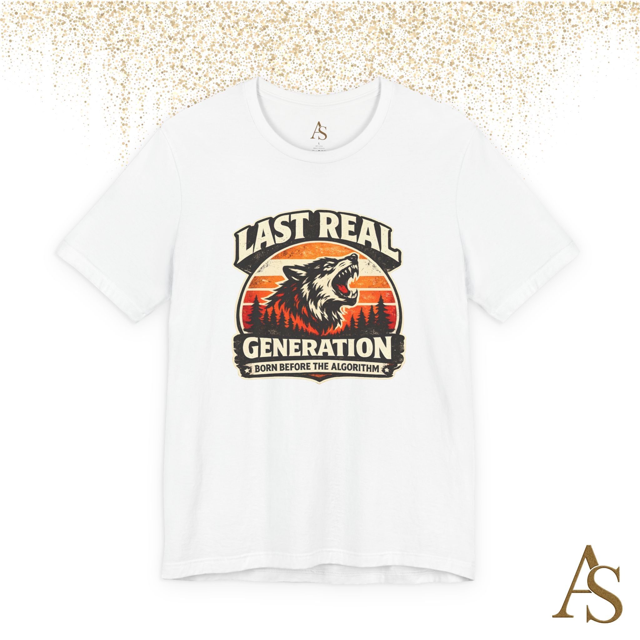 Last Real Generation Wolf T Shirt Born Before The Algorithm Vintage Sunset Graphic Tee
