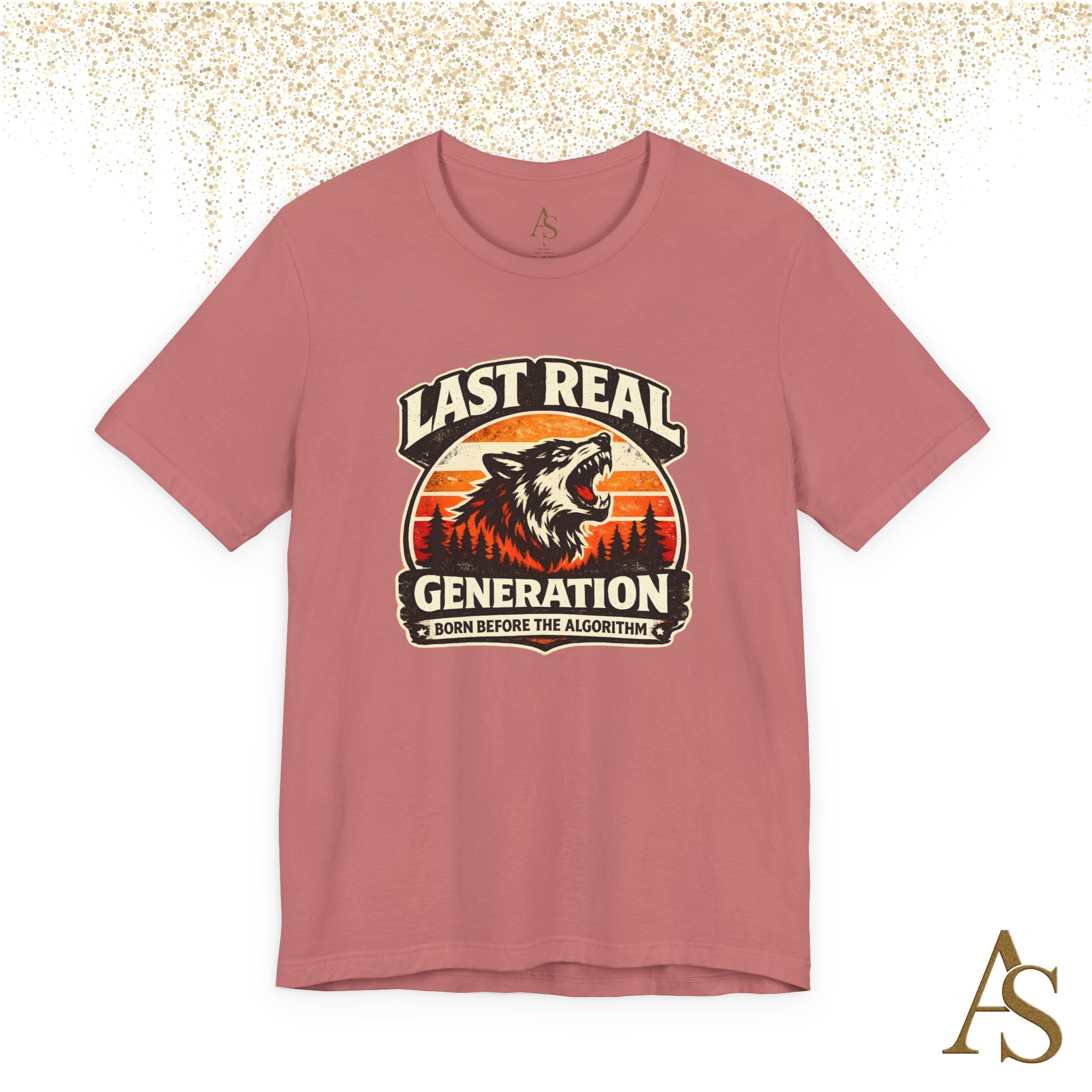 Last Real Generation Wolf T Shirt Born Before The Algorithm Vintage Sunset Graphic Tee