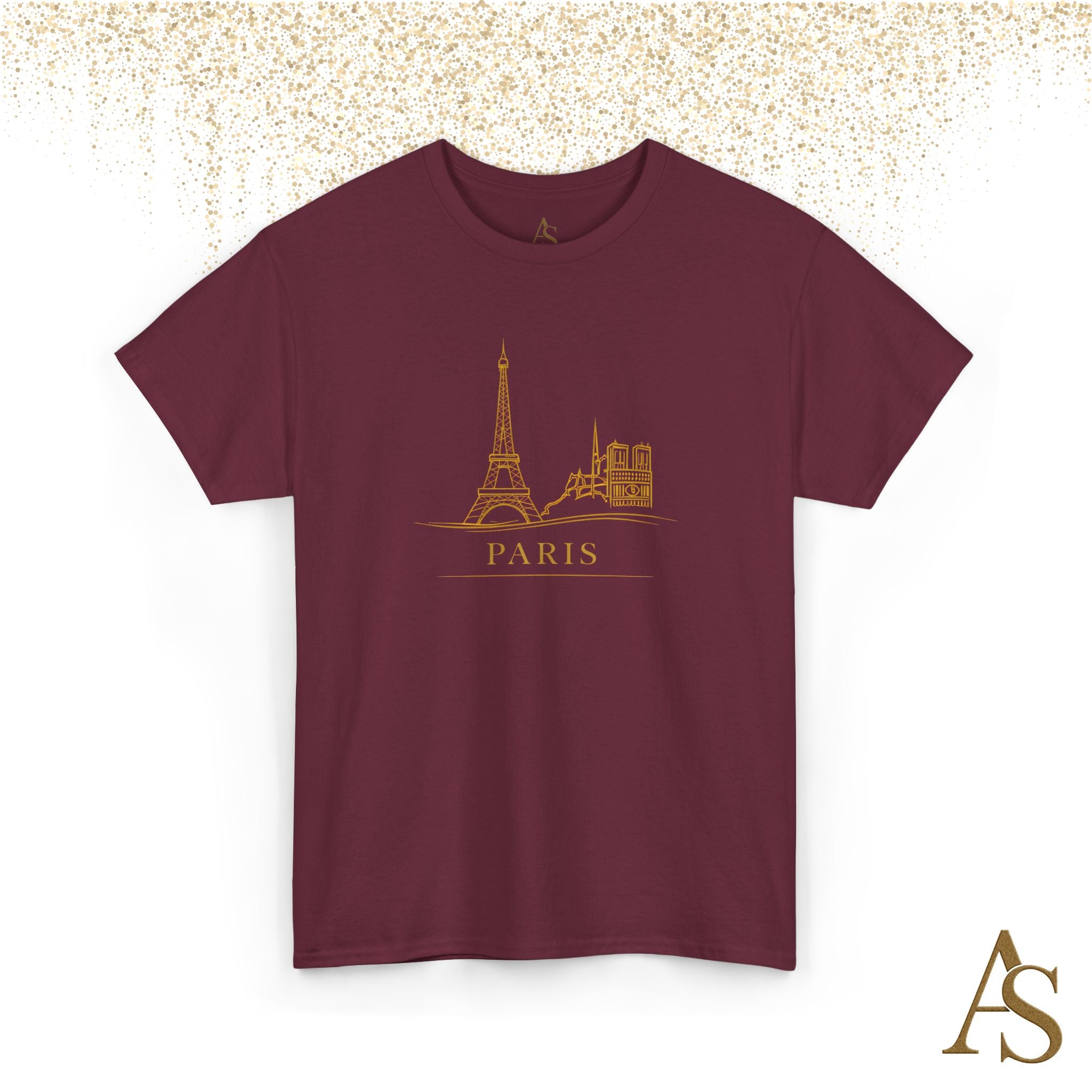Paris Gold Line Art T Shirt Minimalist Eiffel Tower Skyline Unisex Graphic Tee