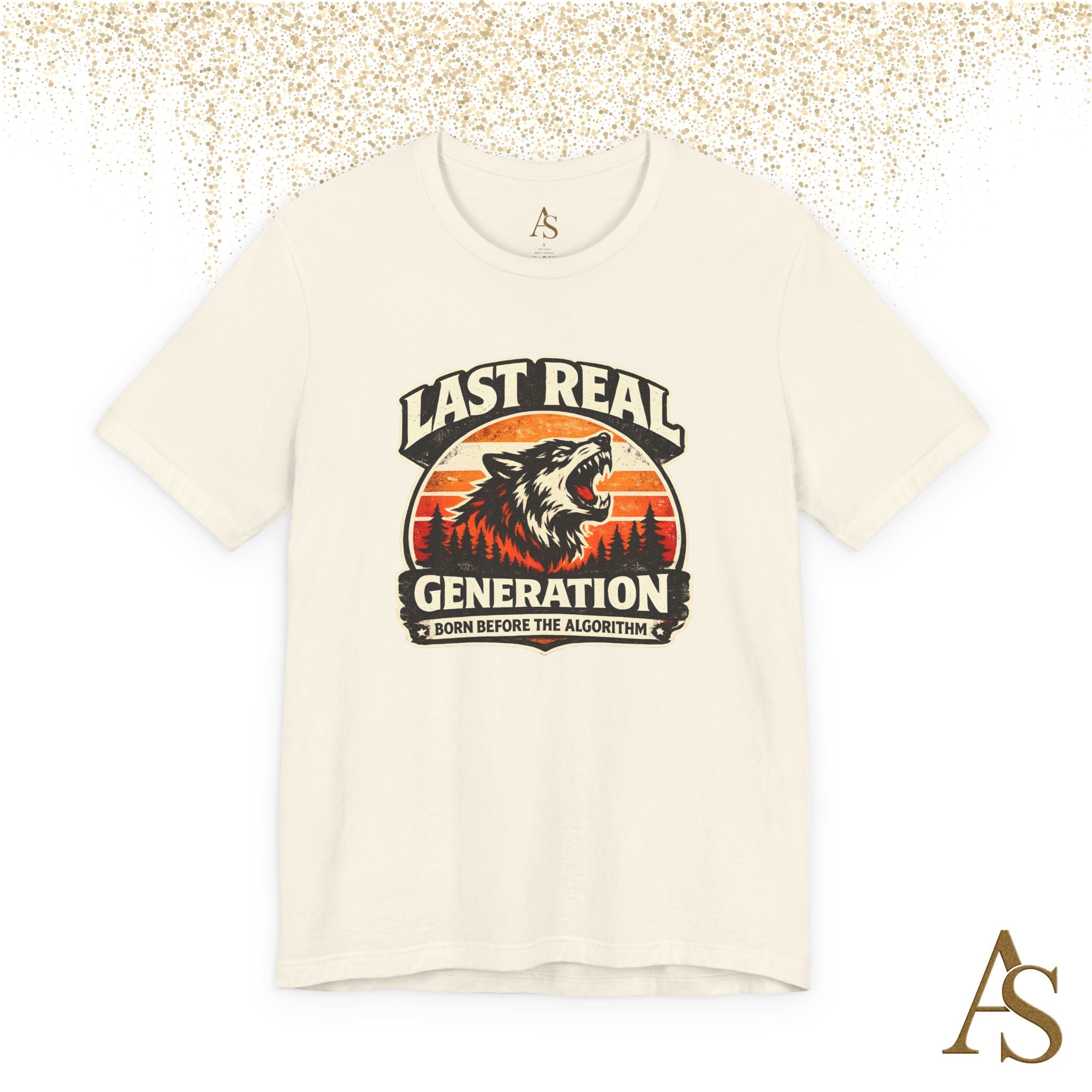 Last Real Generation Wolf T Shirt Born Before The Algorithm Vintage Sunset Graphic Tee