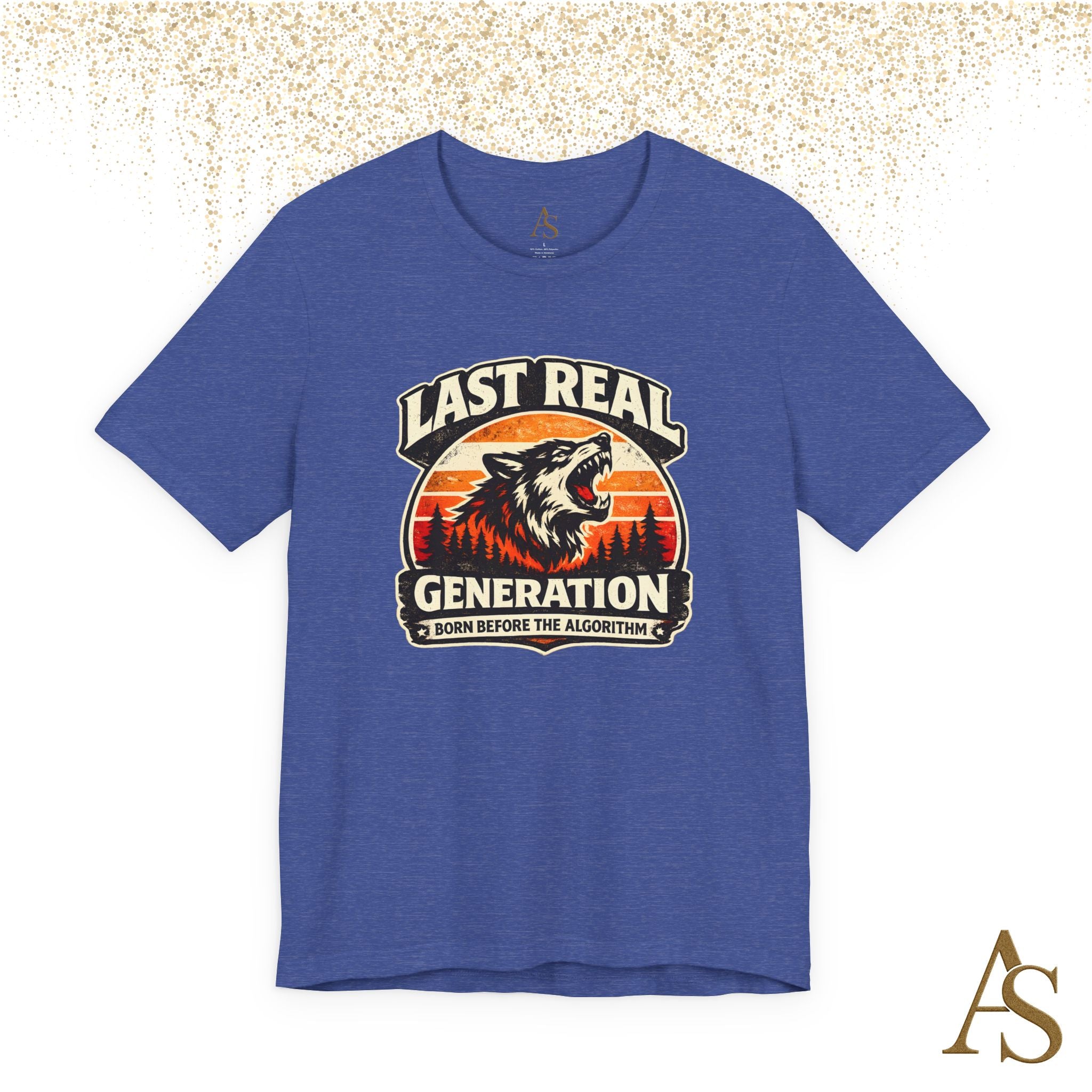Last Real Generation Wolf T Shirt Born Before The Algorithm Vintage Sunset Graphic Tee