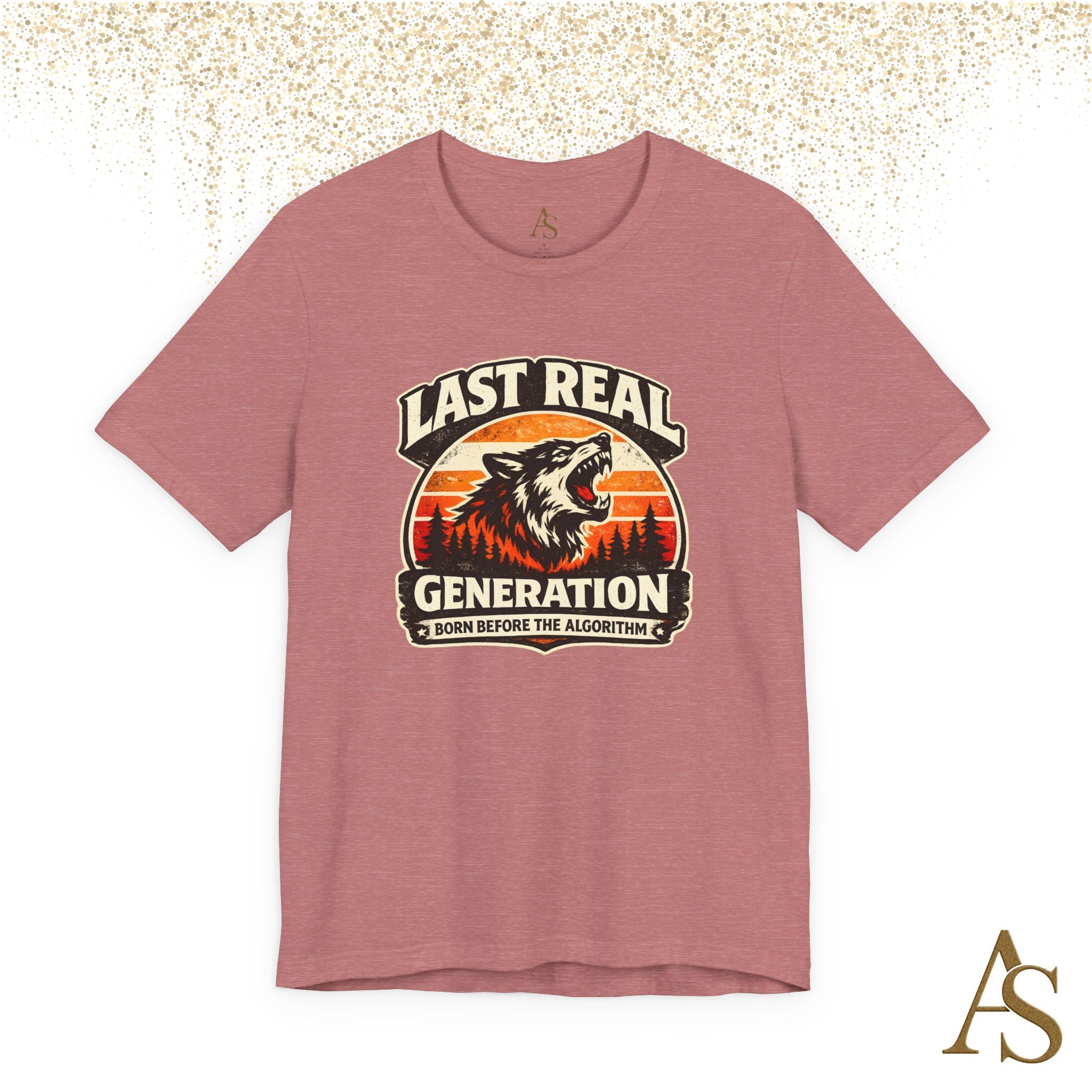 Last Real Generation Wolf T Shirt Born Before The Algorithm Vintage Sunset Graphic Tee