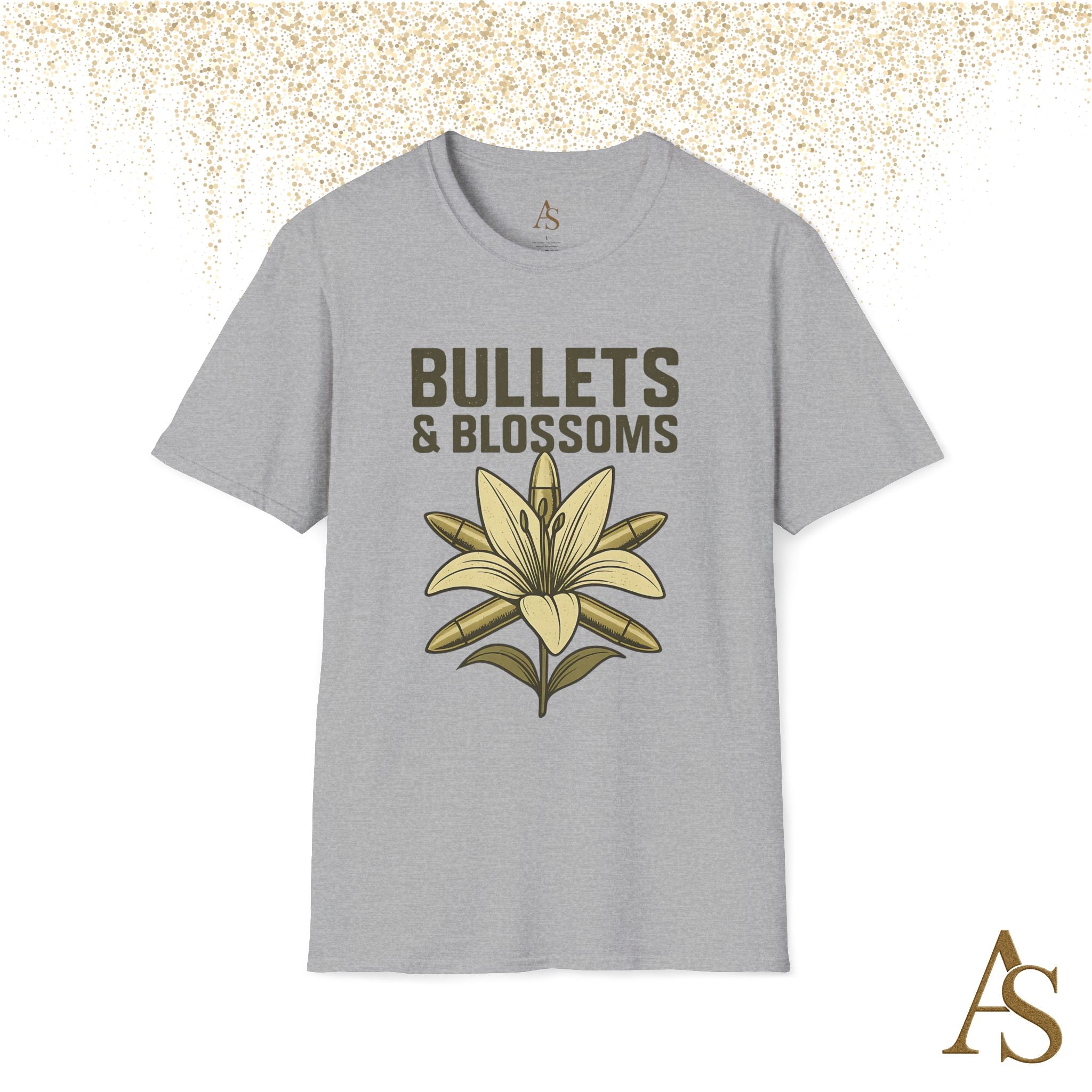 Bullets and Blossoms T Shirt Tactical Flower Graphic Tee Vintage Military Style