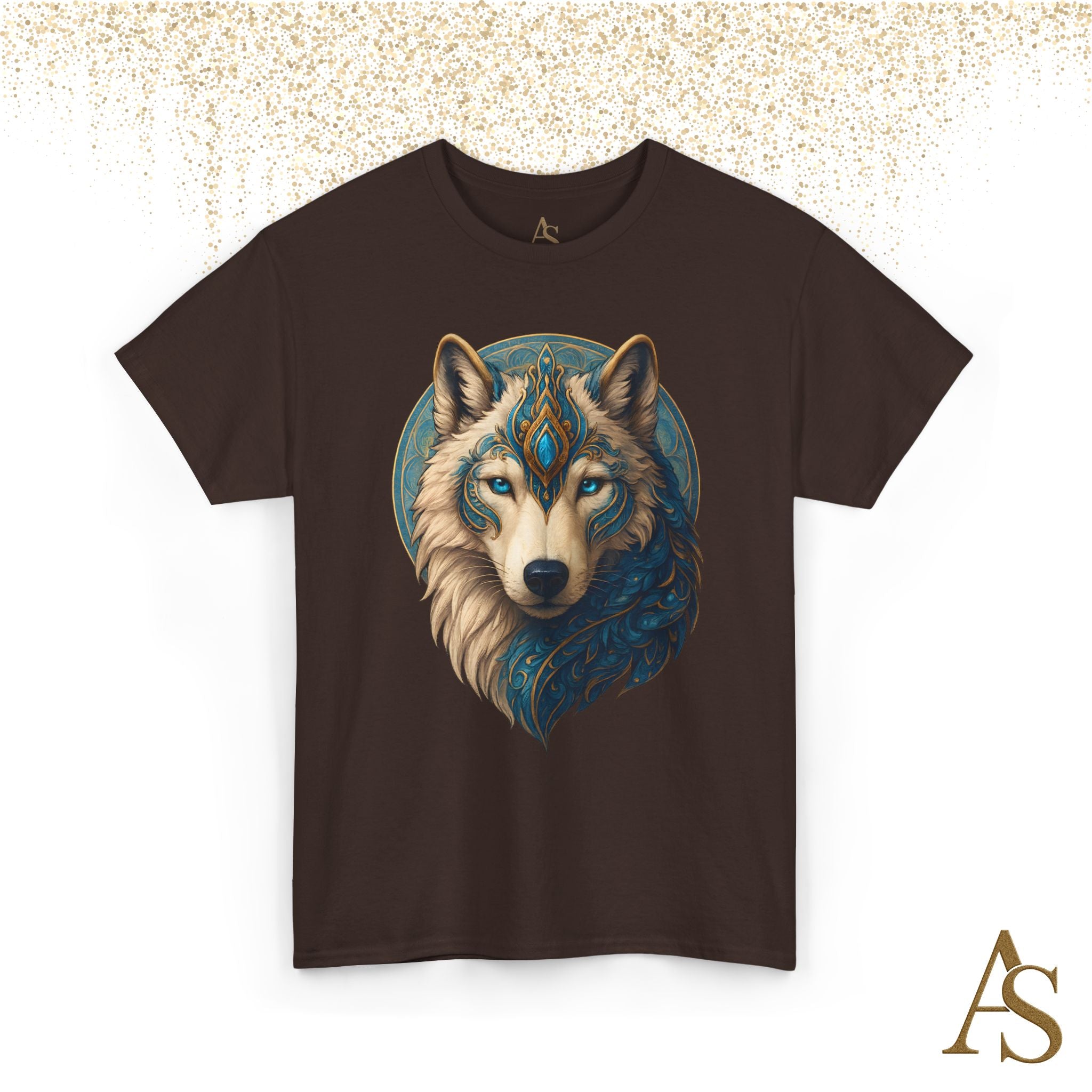 Mystical Wolf Spirit T Shirt Blue Gold Wolf Graphic Unisex Nature Inspired Tee