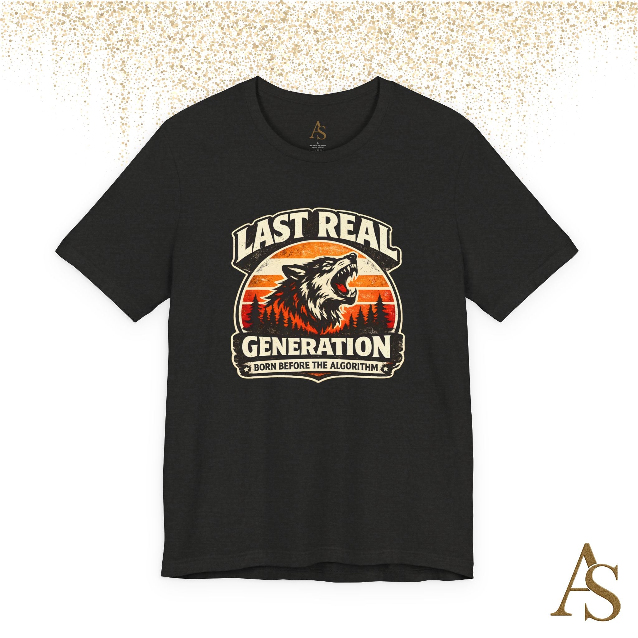 Last Real Generation Wolf T Shirt Born Before The Algorithm Vintage Sunset Graphic Tee