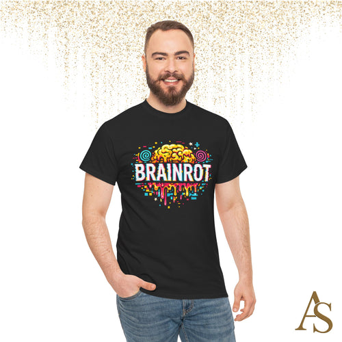 Brainrot Meme T Shirt Colorful Glitch Brain Graphic Tee Viral Internet Humor Streetwear Unisex