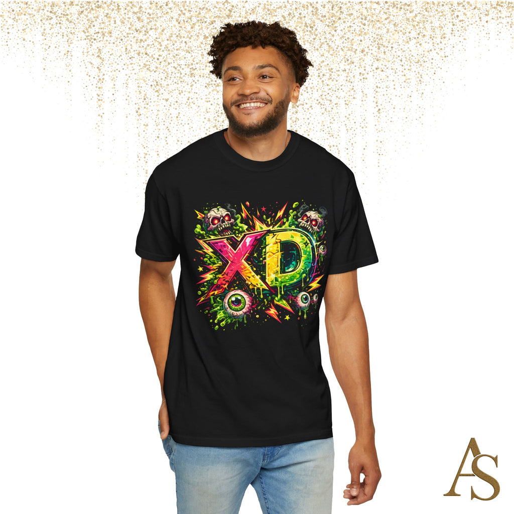 Neon XD Skull Graffiti T Shirt Gothic Streetwear Graphic Tee