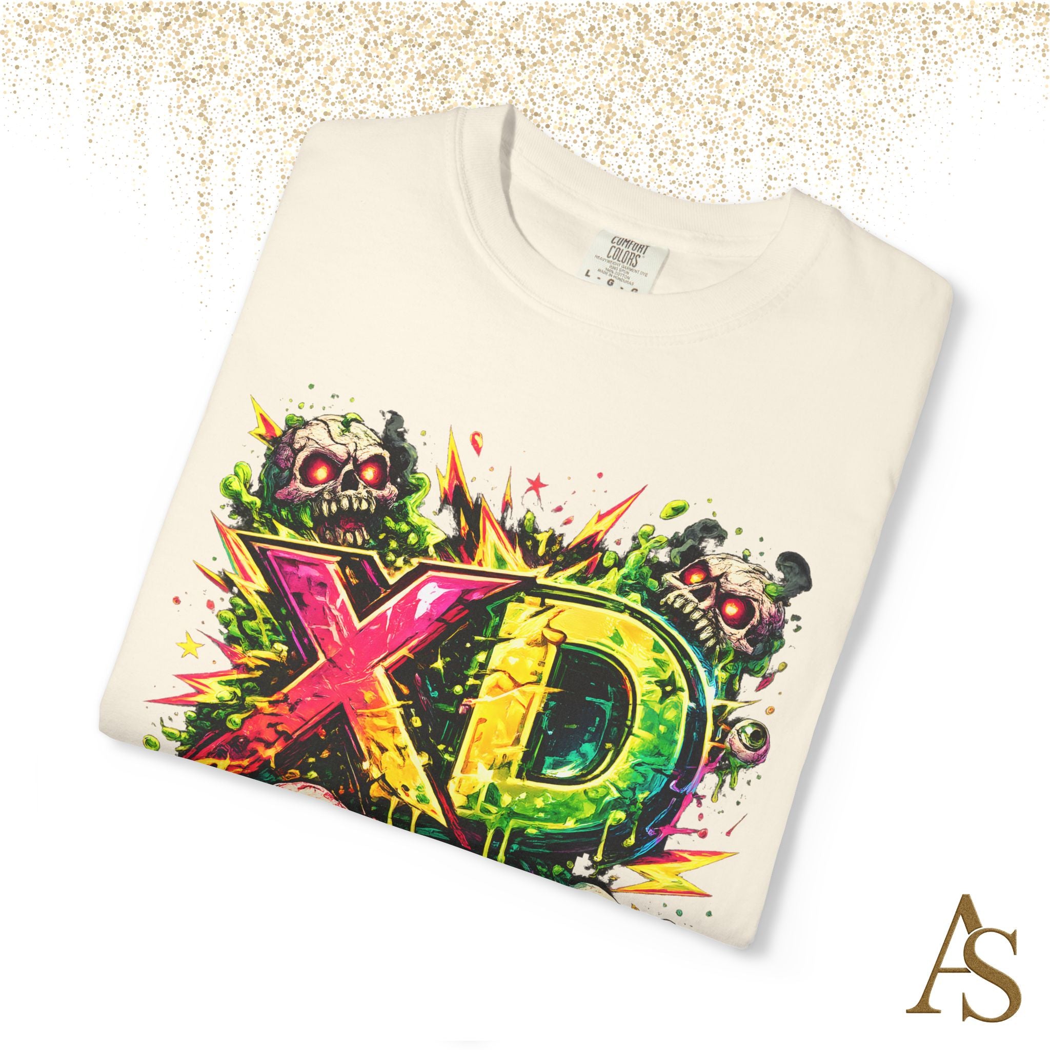 Neon XD Skull Graffiti T Shirt Gothic Streetwear Graphic Tee