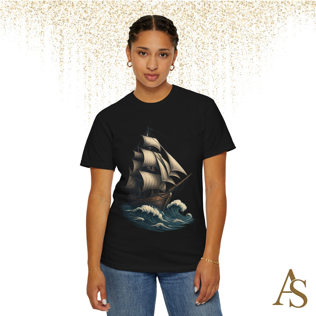 Timeless Voyage T-Shirt, Vintage Sailing Ship Graphic Tee, Nautical Ocean Adventure Shirt, Unisex Seafarer Gift
