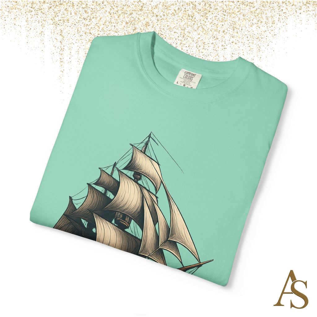 Timeless Voyage T-Shirt, Vintage Sailing Ship Graphic Tee, Nautical Ocean Adventure Shirt, Unisex Seafarer Gift