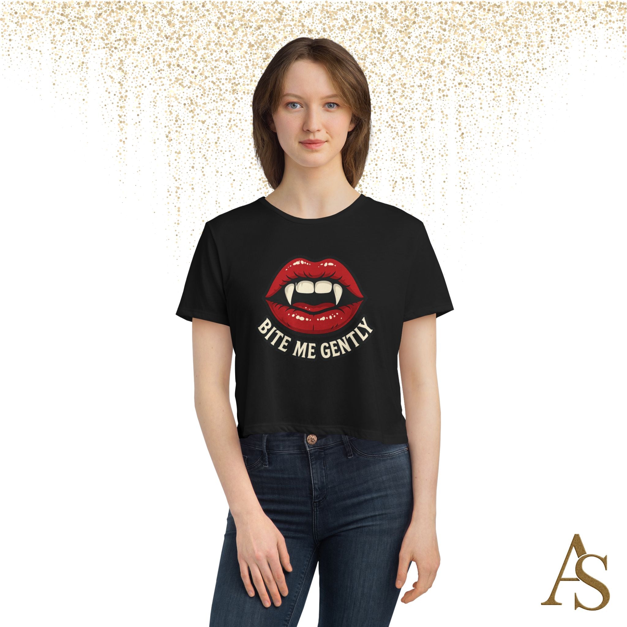 Bite Me Gently Cropped Tee – Vampire Lips Graphic Shirt