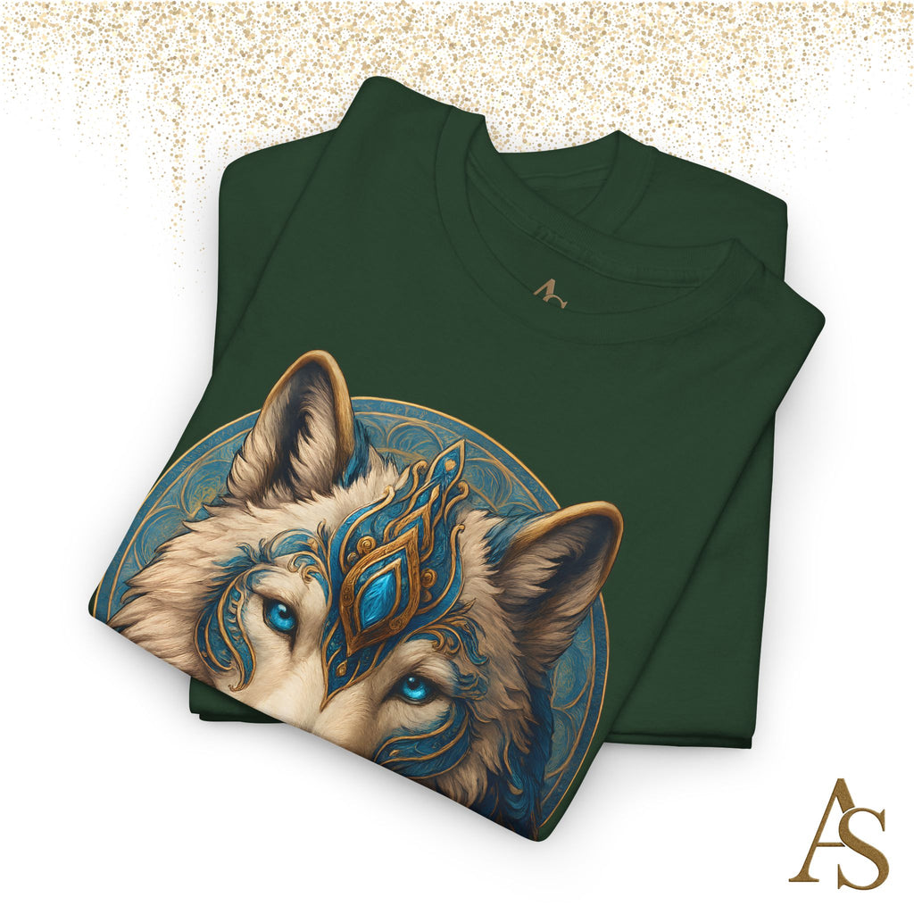 Mystical Wolf Spirit T Shirt Blue Gold Wolf Graphic Unisex Nature Inspired Tee